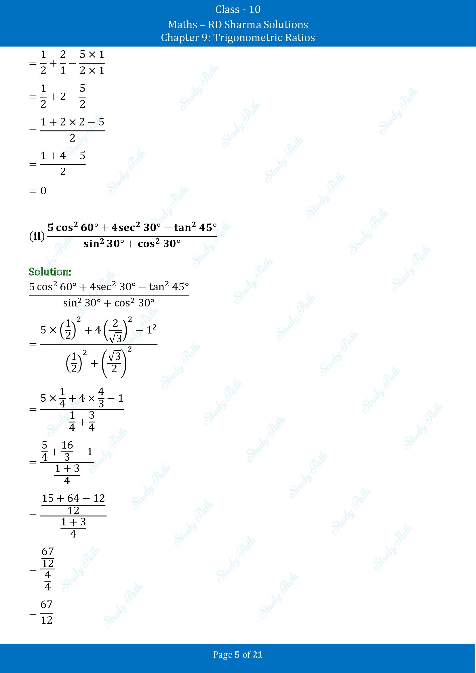 RD Sharma Solutions Class 10 Chapter 9 Trigonometric Ratios Exercise 9.2 00005