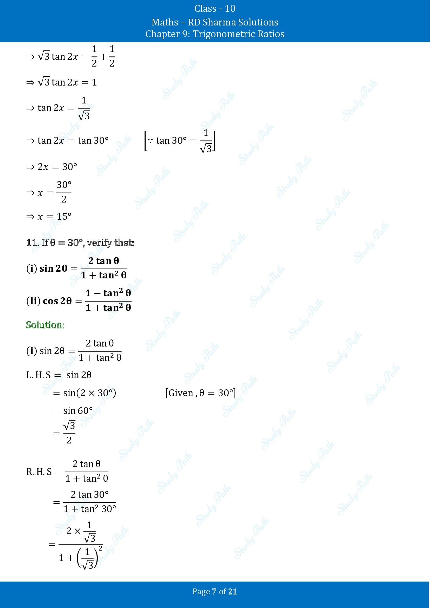 RD Sharma Solutions Class 10 Chapter 9 Trigonometric Ratios Exercise 9.2 00007