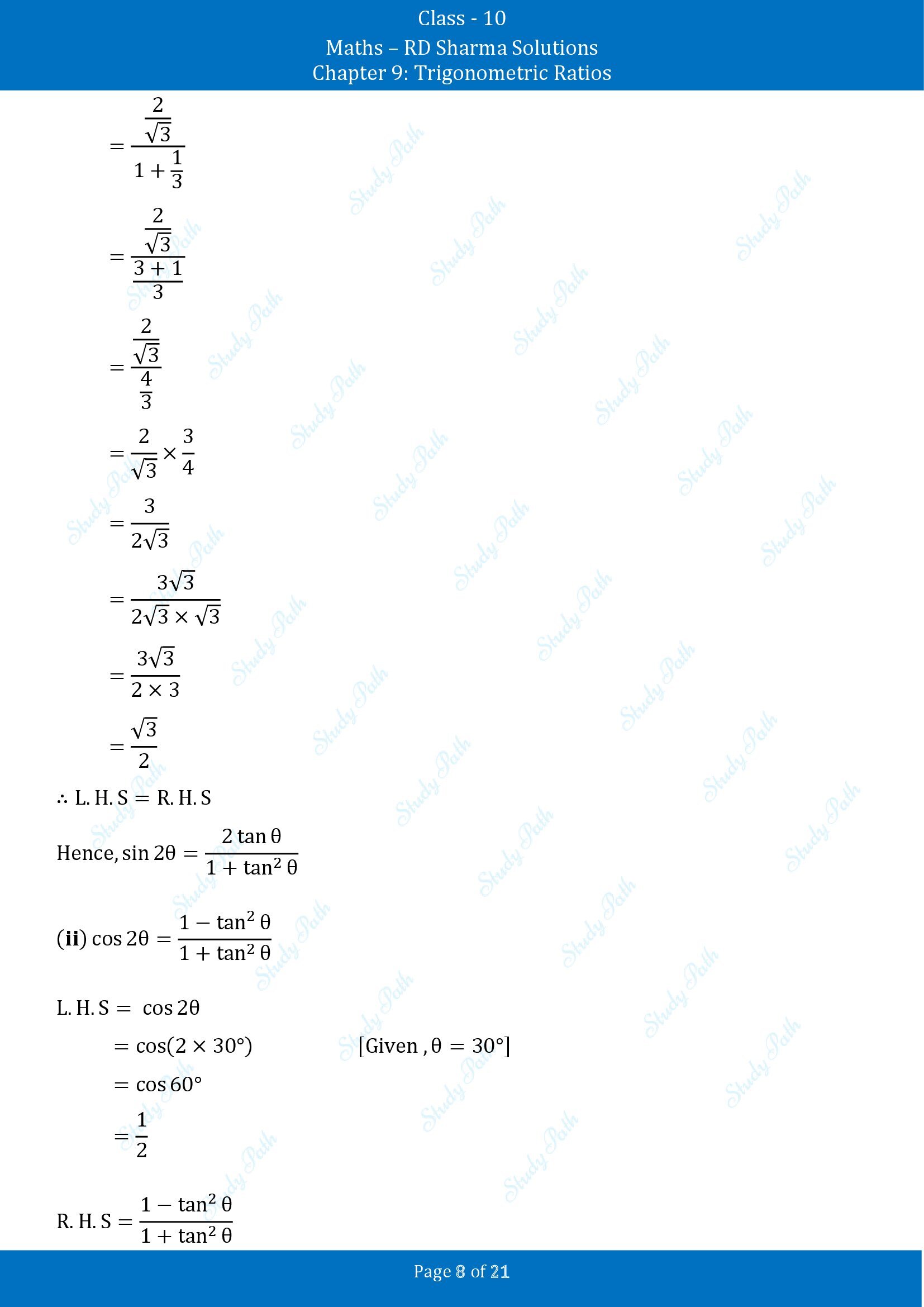 RD Sharma Solutions Class 10 Chapter 9 Trigonometric Ratios Exercise 9.2 00008