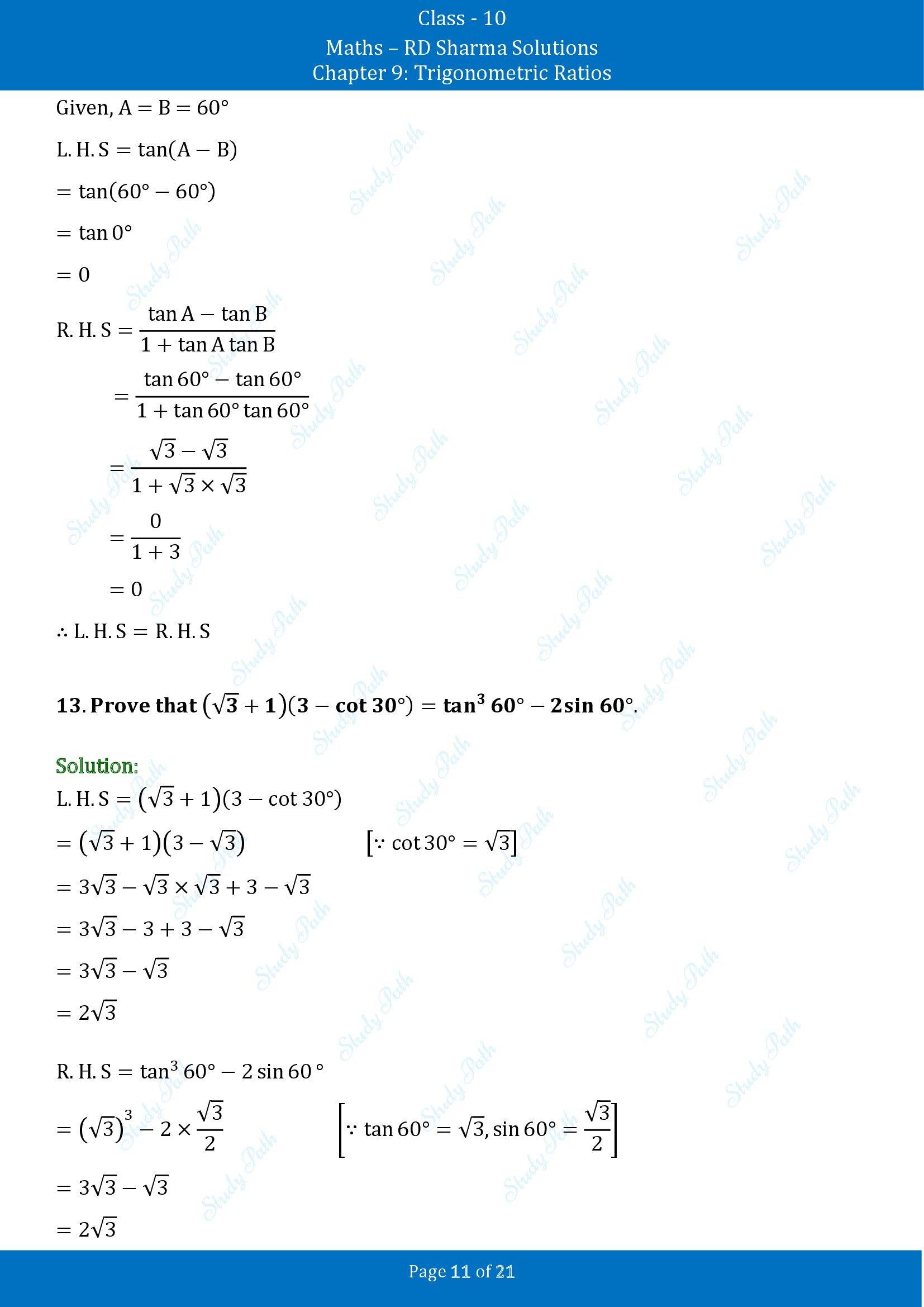 RD Sharma Solutions Class 10 Chapter 9 Trigonometric Ratios Exercise 9.2 00011