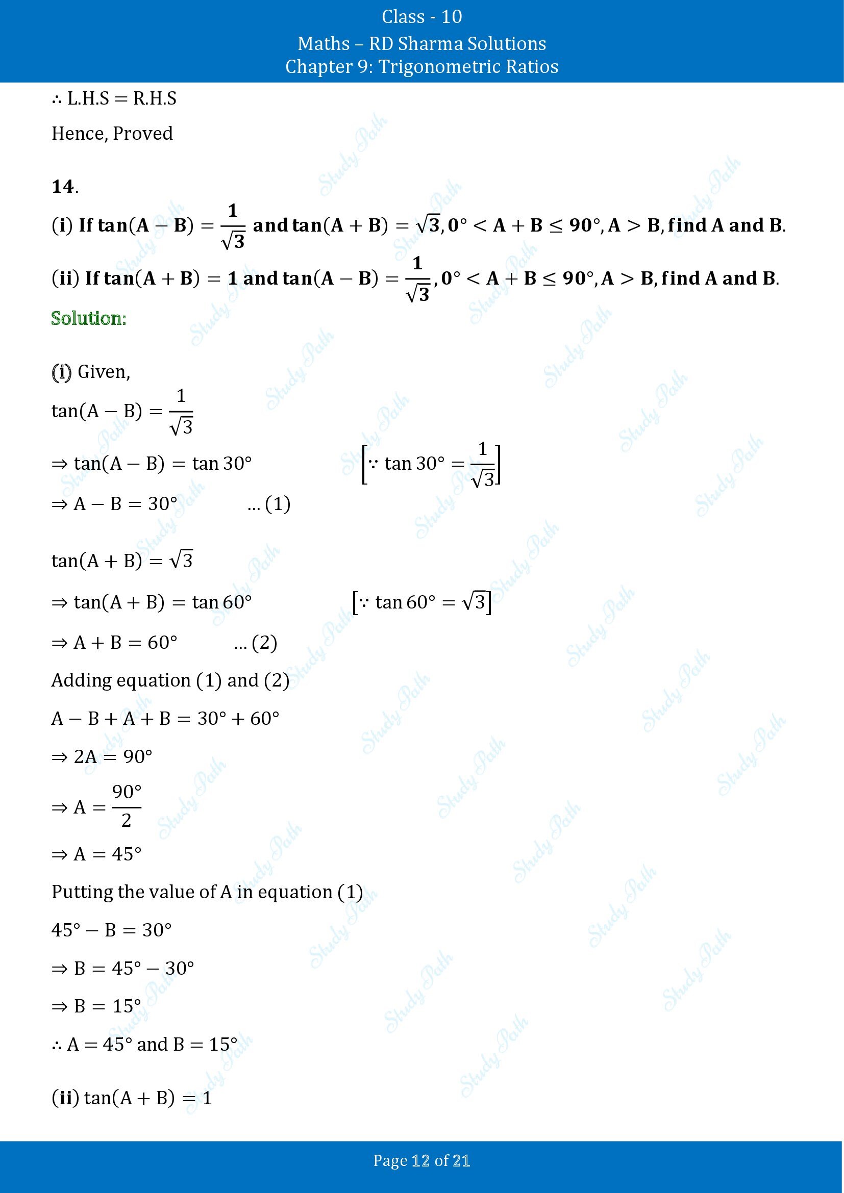 RD Sharma Solutions Class 10 Chapter 9 Trigonometric Ratios Exercise 9.2 00012