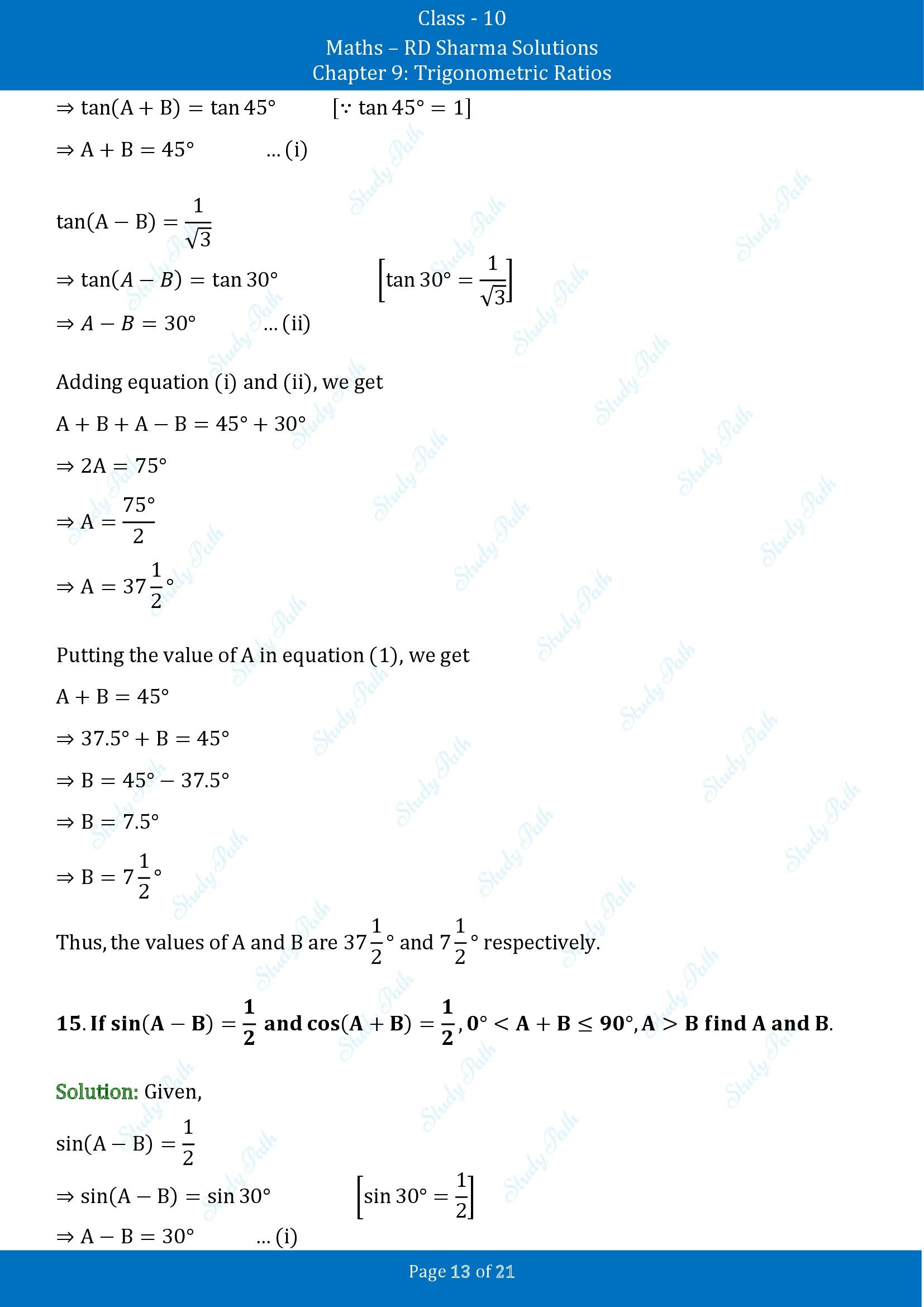 RD Sharma Solutions Class 10 Chapter 9 Trigonometric Ratios Exercise 9.2 00013