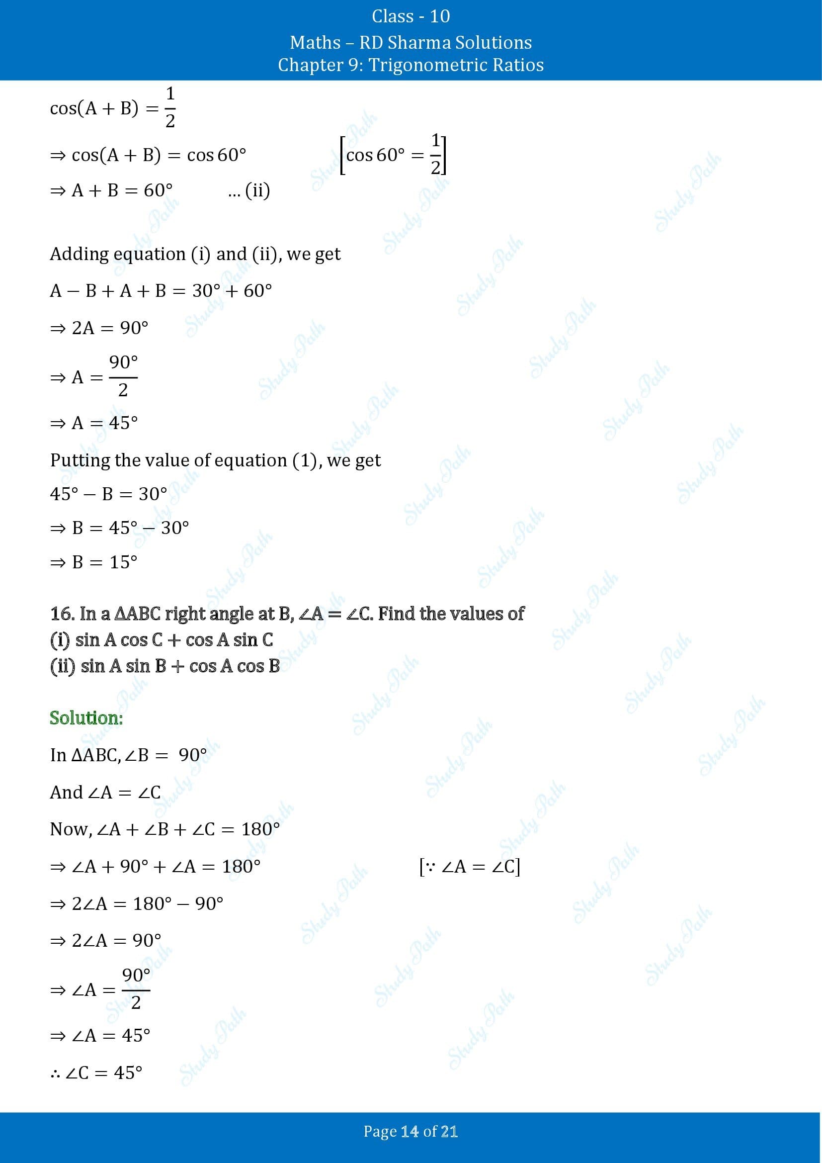 RD Sharma Solutions Class 10 Chapter 9 Trigonometric Ratios Exercise 9.2 00014