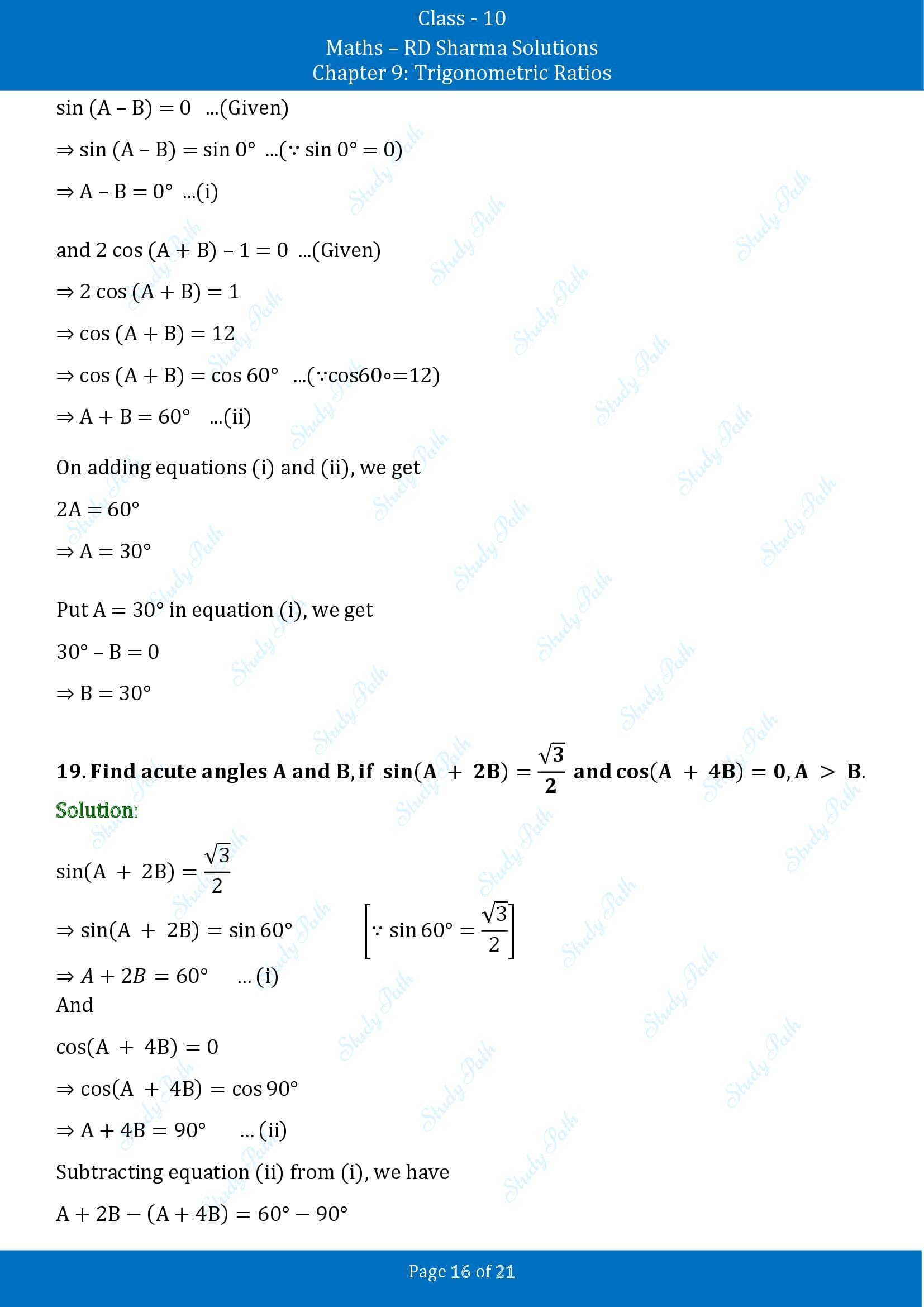 RD Sharma Solutions Class 10 Chapter 9 Trigonometric Ratios Exercise 9.2 00016