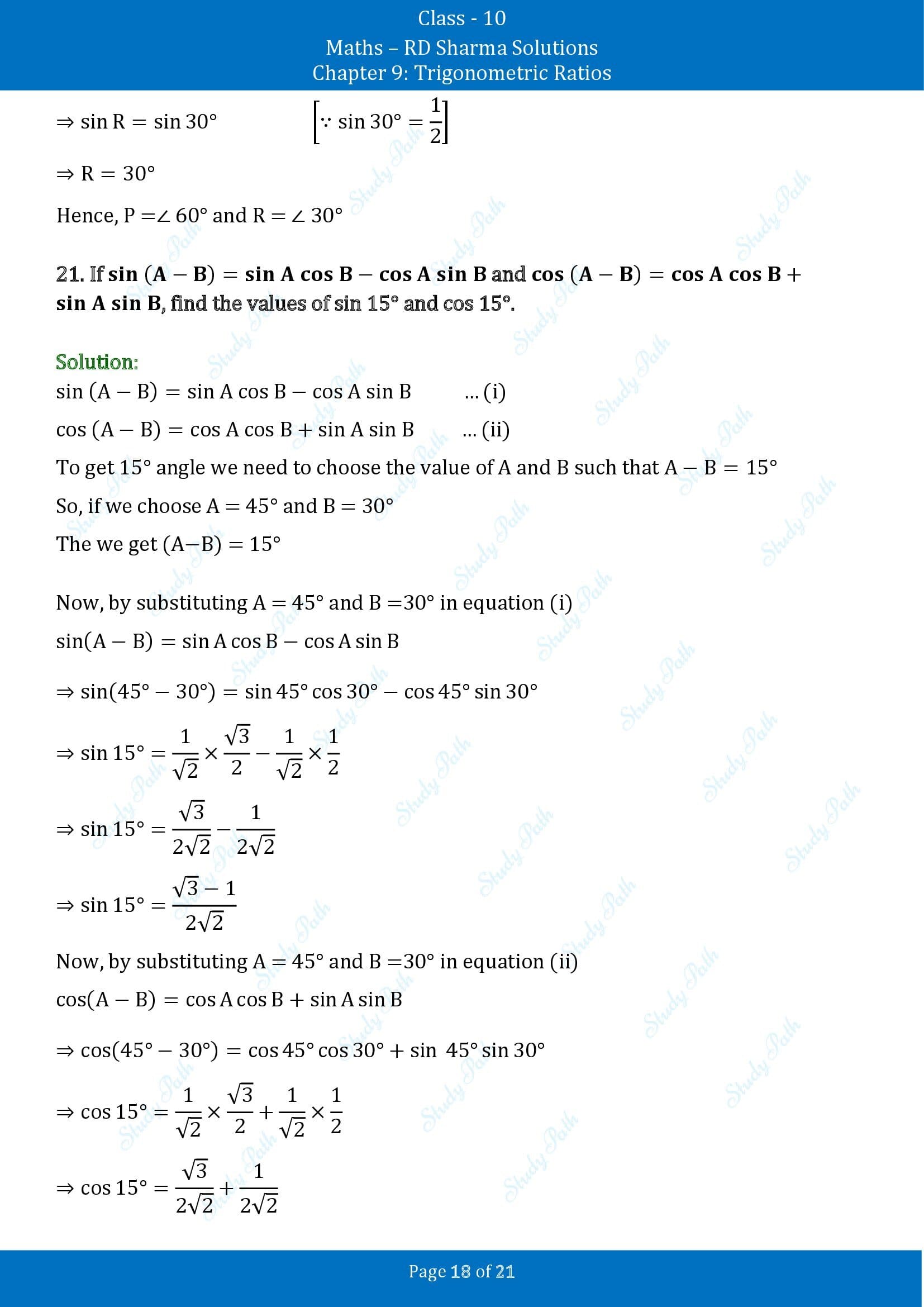 RD Sharma Solutions Class 10 Chapter 9 Trigonometric Ratios Exercise 9.2 00018