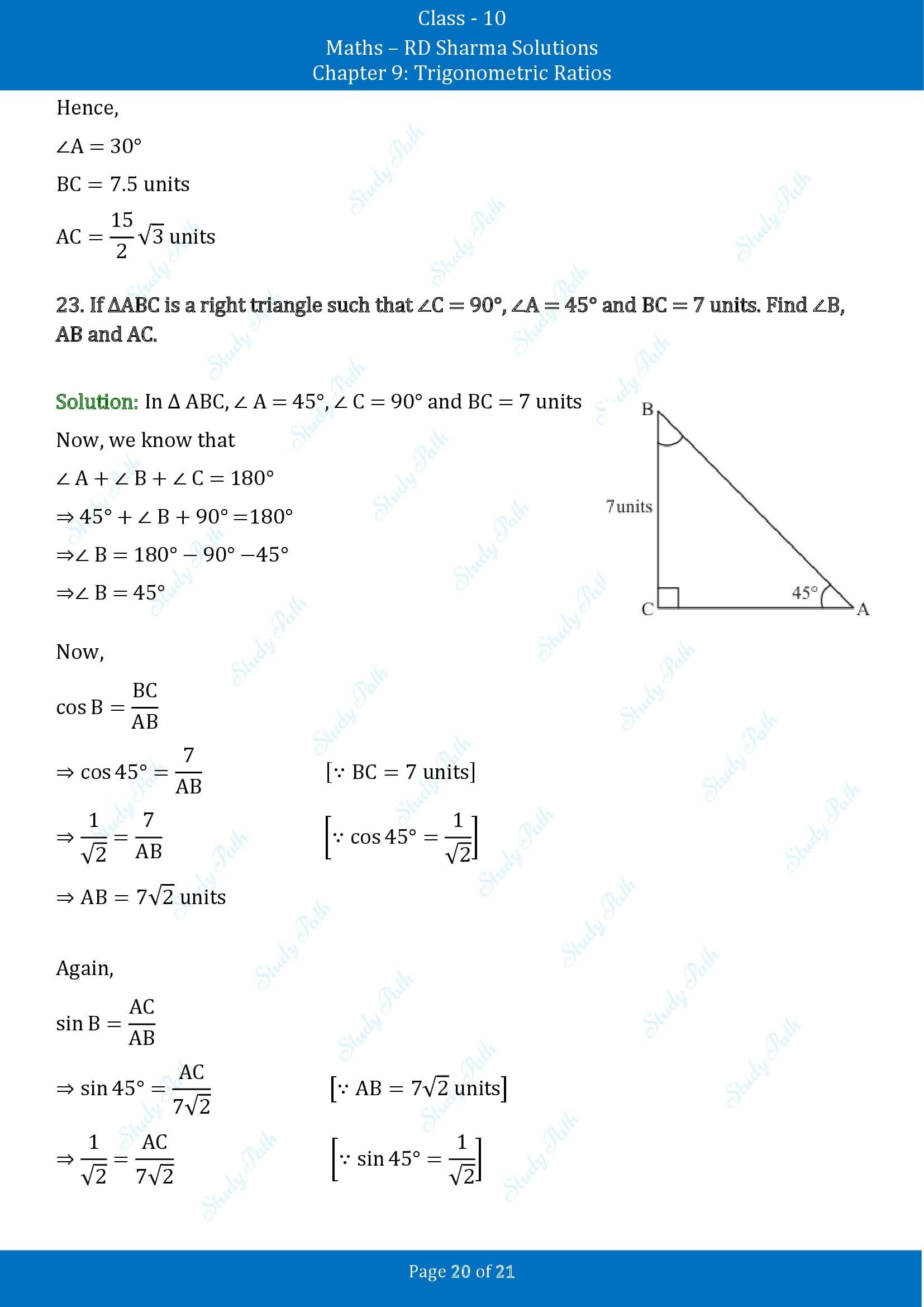 RD Sharma Solutions Class 10 Chapter 9 Trigonometric Ratios Exercise 9.2 00020