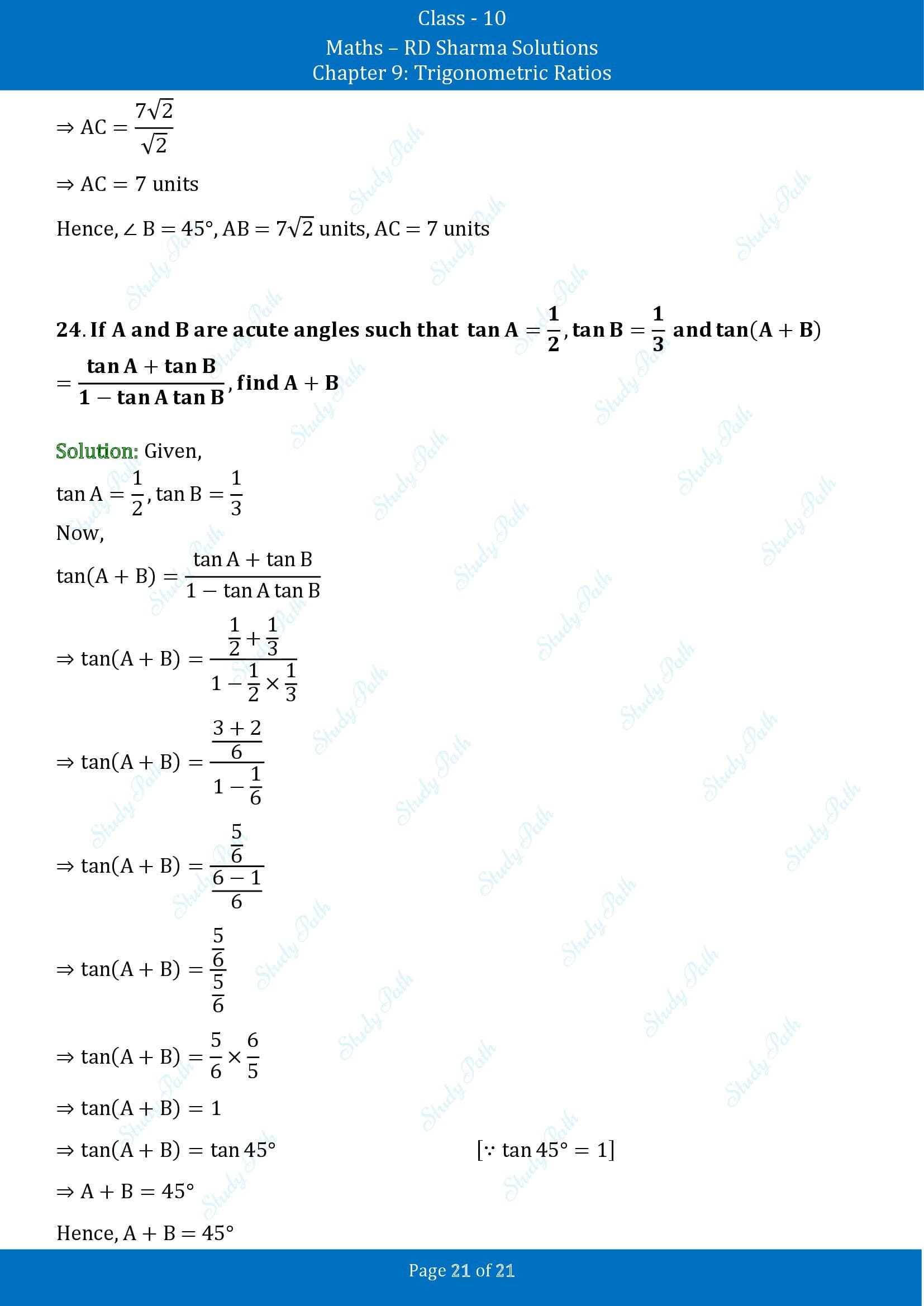 RD Sharma Solutions Class 10 Chapter 9 Trigonometric Ratios Exercise 9.2 00021