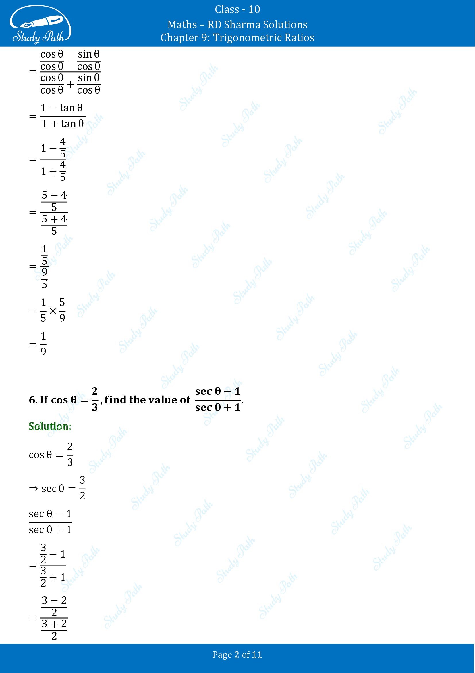 RD Sharma Solutions Class 10 Chapter 9 Trigonometric Ratios Very Short Answer Type Questions VSAQs 00002