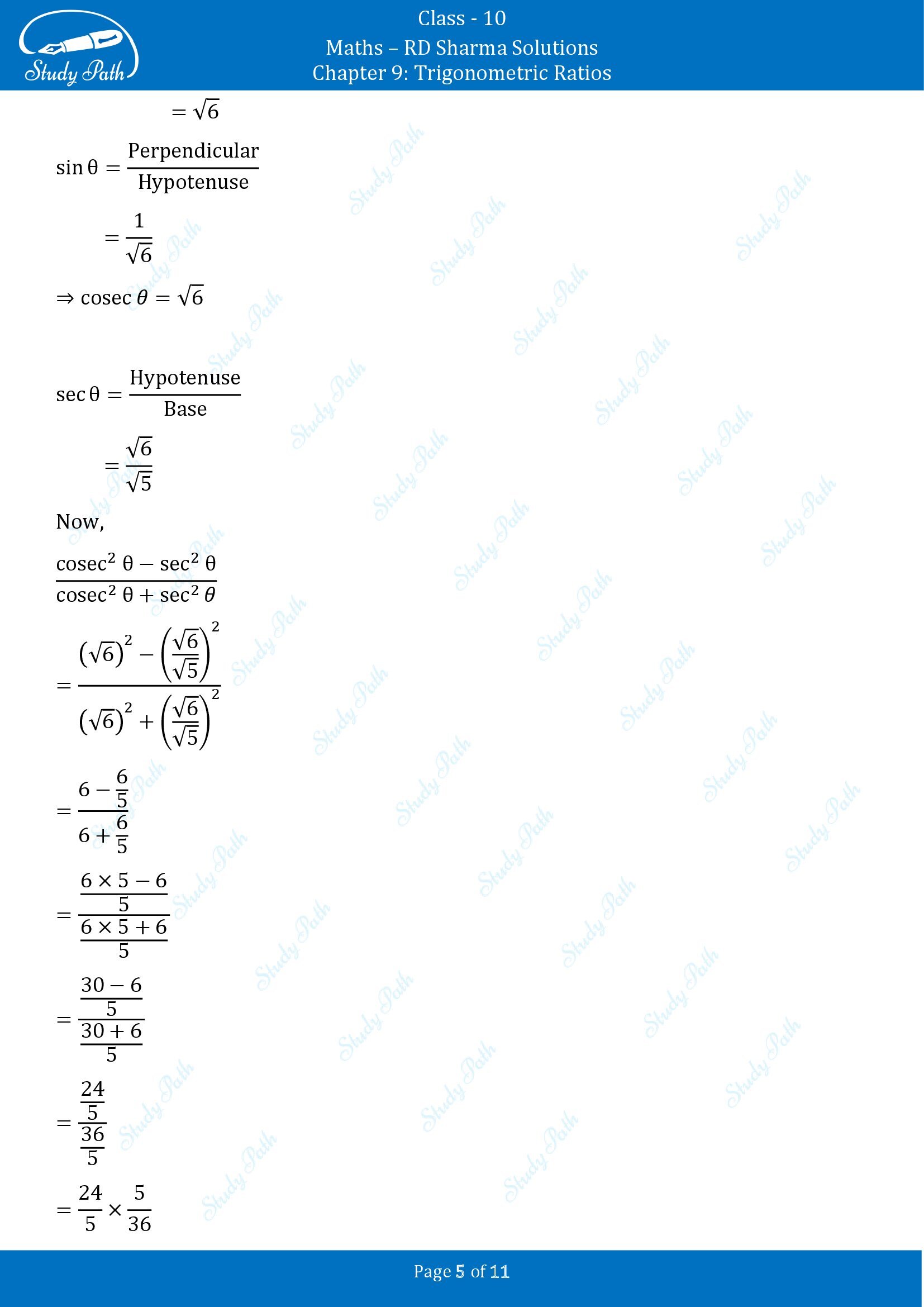 RD Sharma Solutions Class 10 Chapter 9 Trigonometric Ratios Very Short Answer Type Questions VSAQs 00005