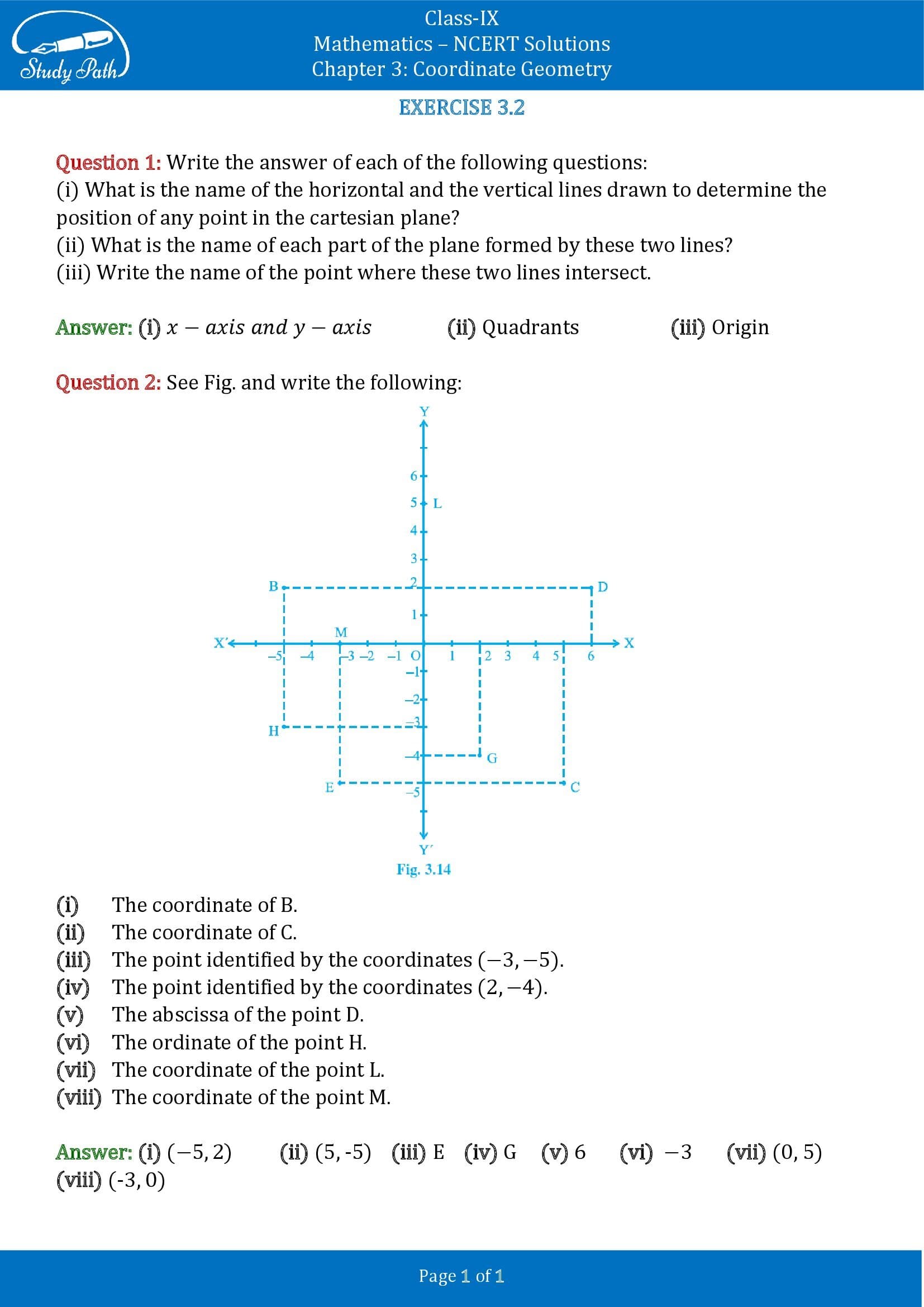 NCERT Solutions For Class 9 Maths Exercise 3 2 Chapter 3 Coordinate 