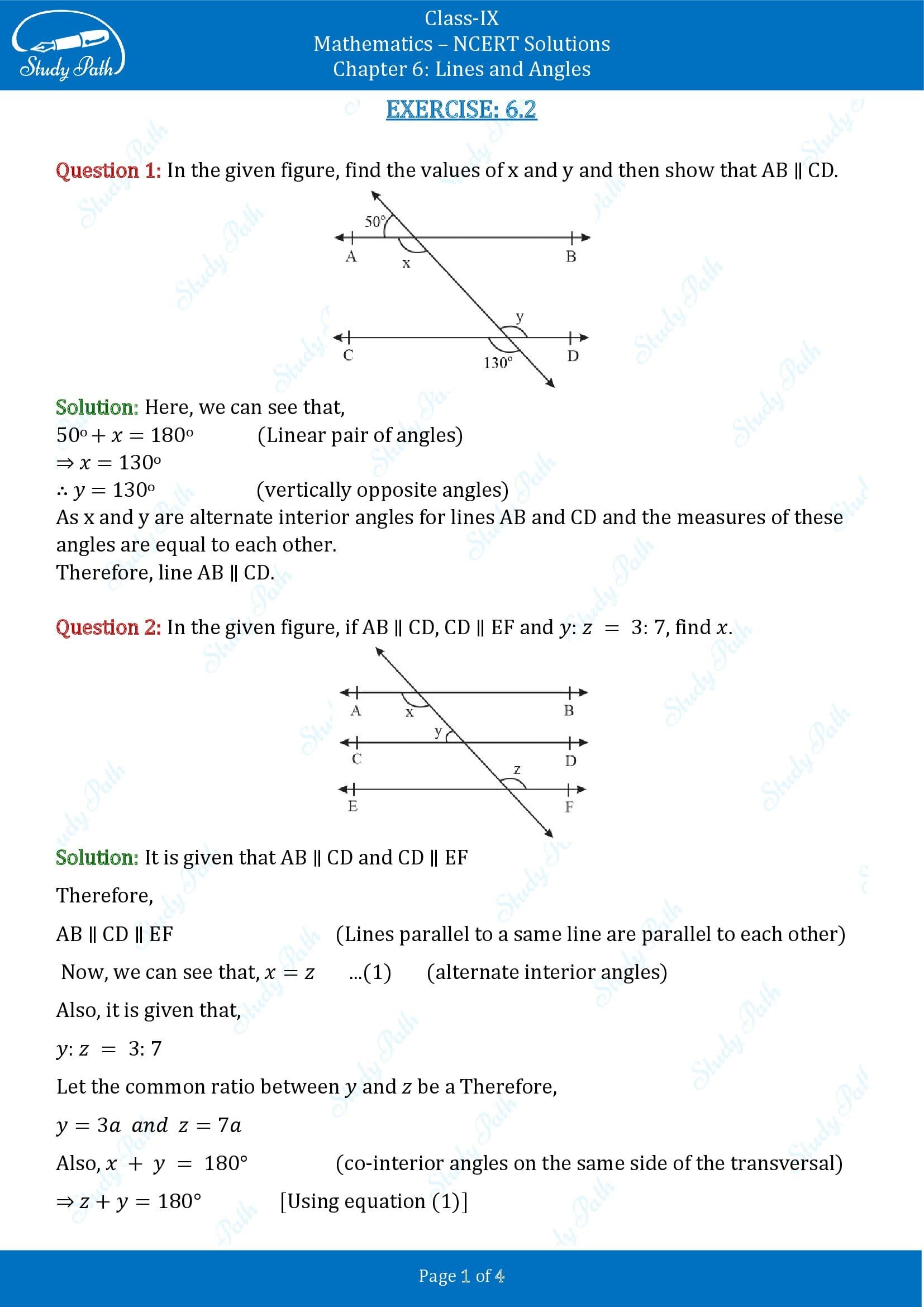 Ncert Solutions For Class 9 Maths Exercise 6 2 Chapter 6 Lines And