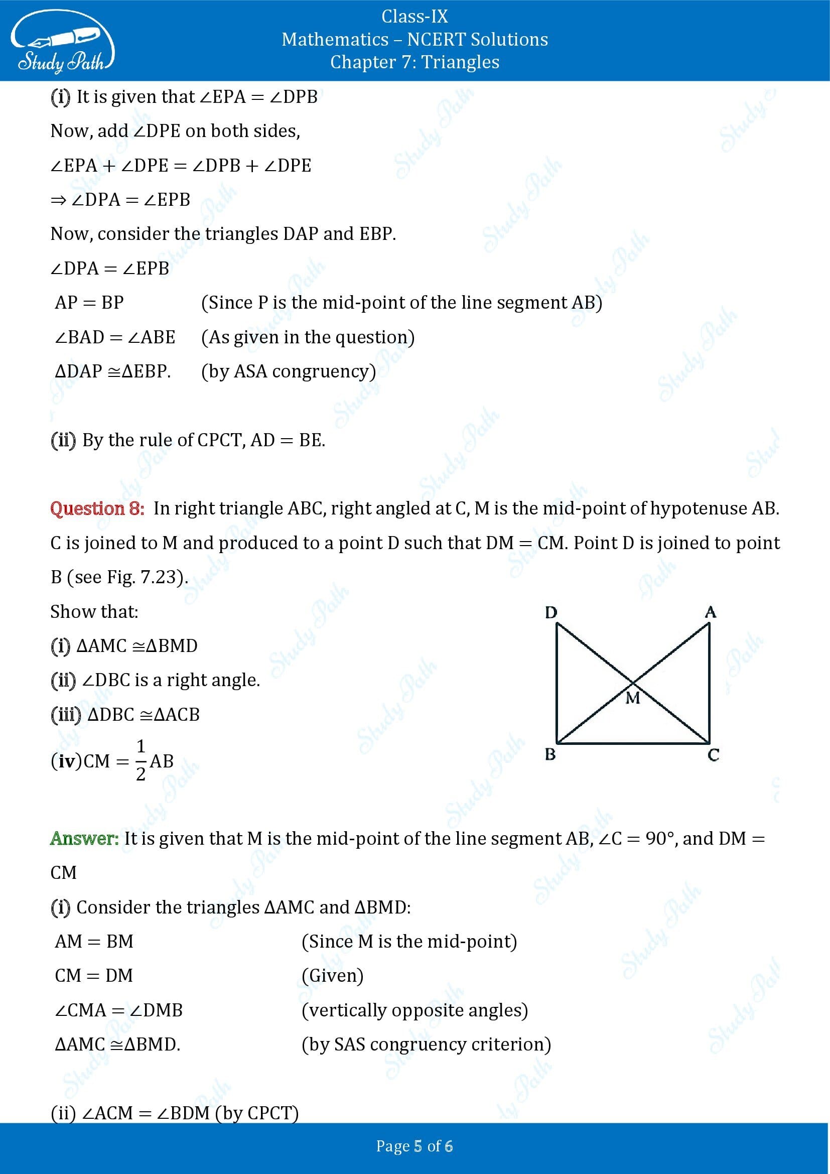 NCERT Solutions for Class 9 Maths Chapter 7 Triangles – Study Path