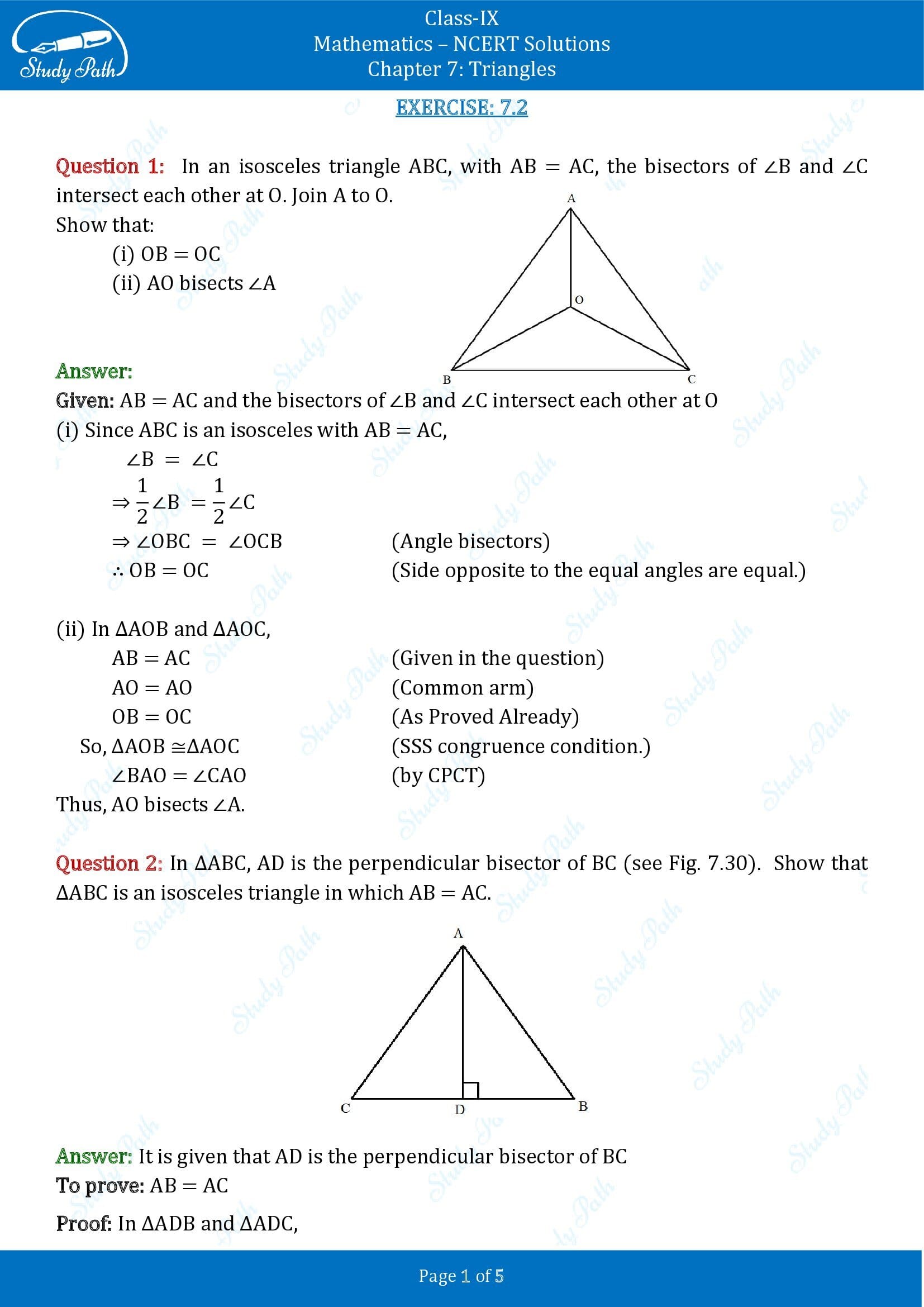 case study questions for chapter 7 triangles class 9