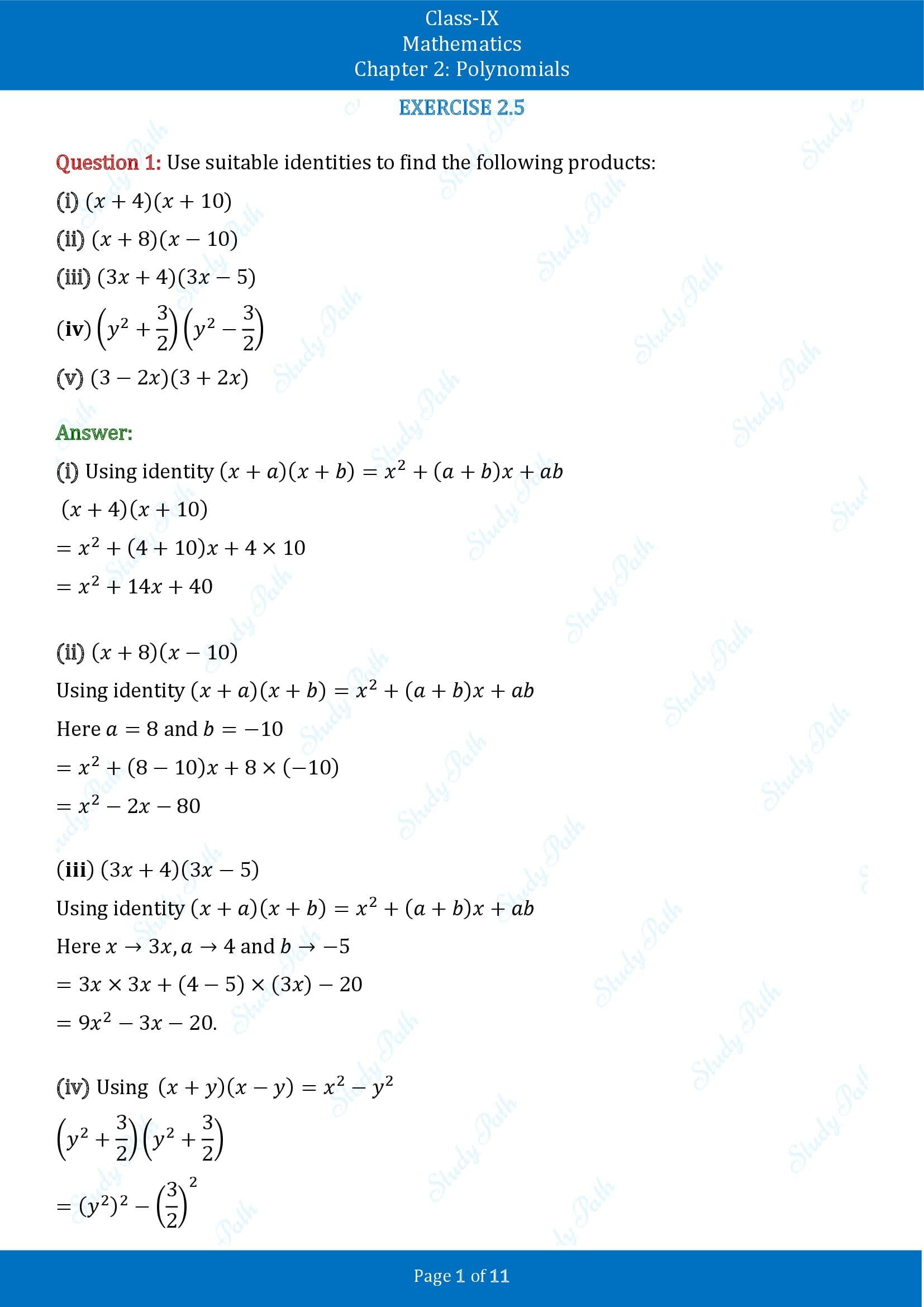NCERT Solutions for Class 9 Maths Chapter 2 Polynomials Ex 2.5