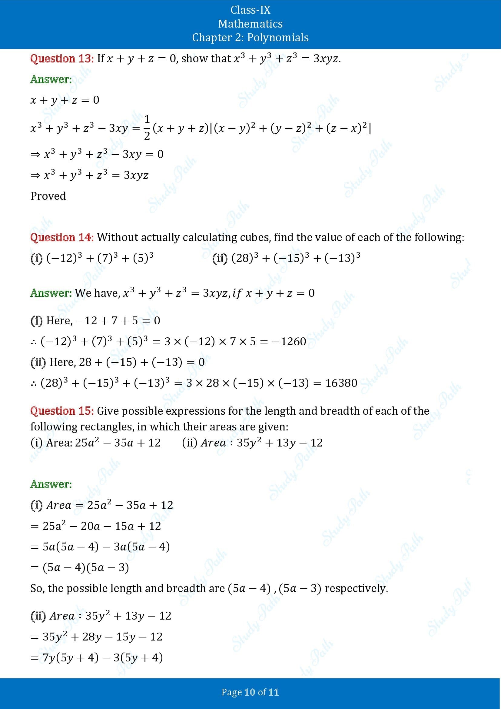 NCERT Solutions for Class 9 Maths Exercise 2.5 Chapter 2 Polynomials –  Study Path