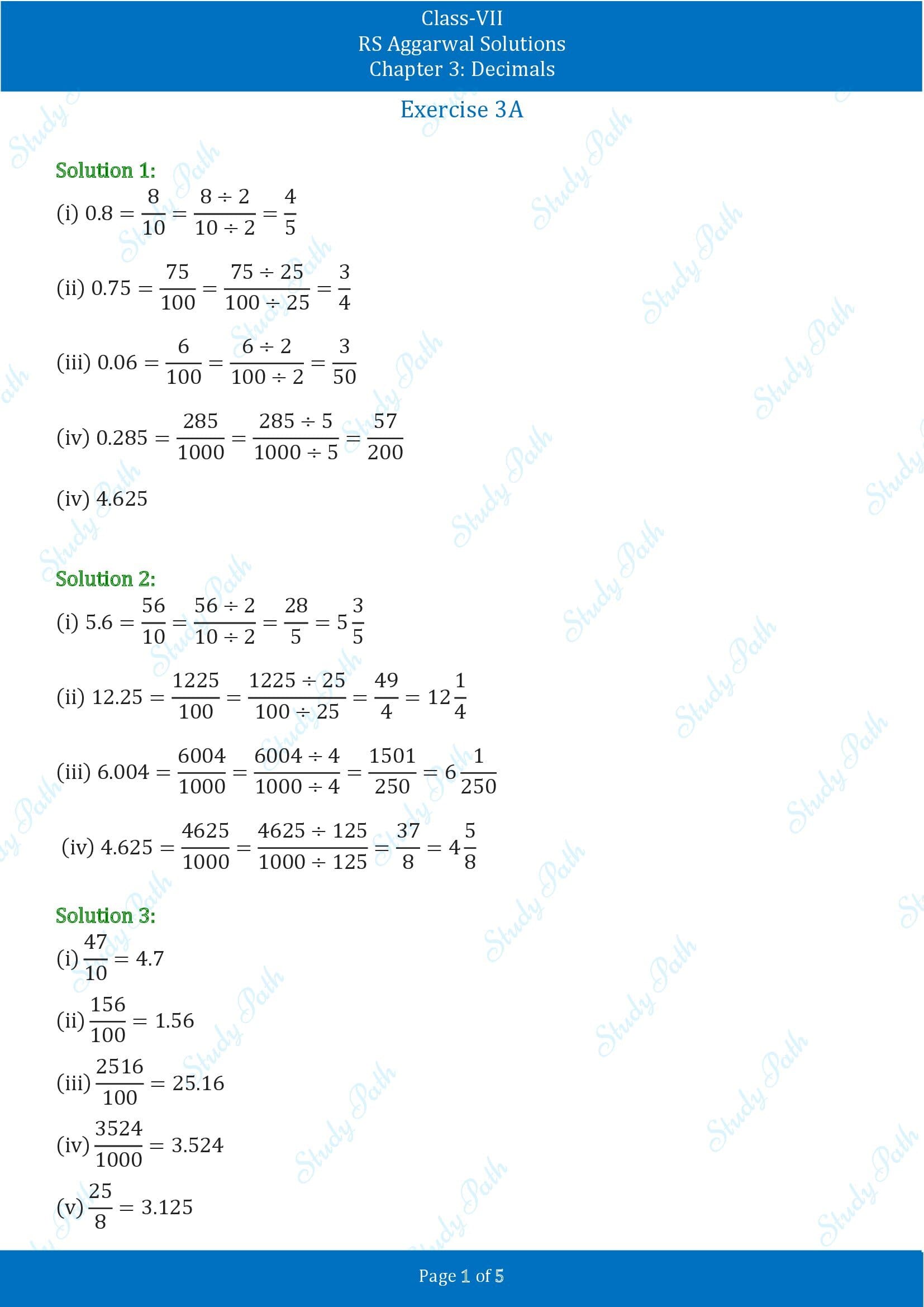 RS Aggarwal Solutions Class 7 Chapter 3 Decimals Exercise 3A 00001