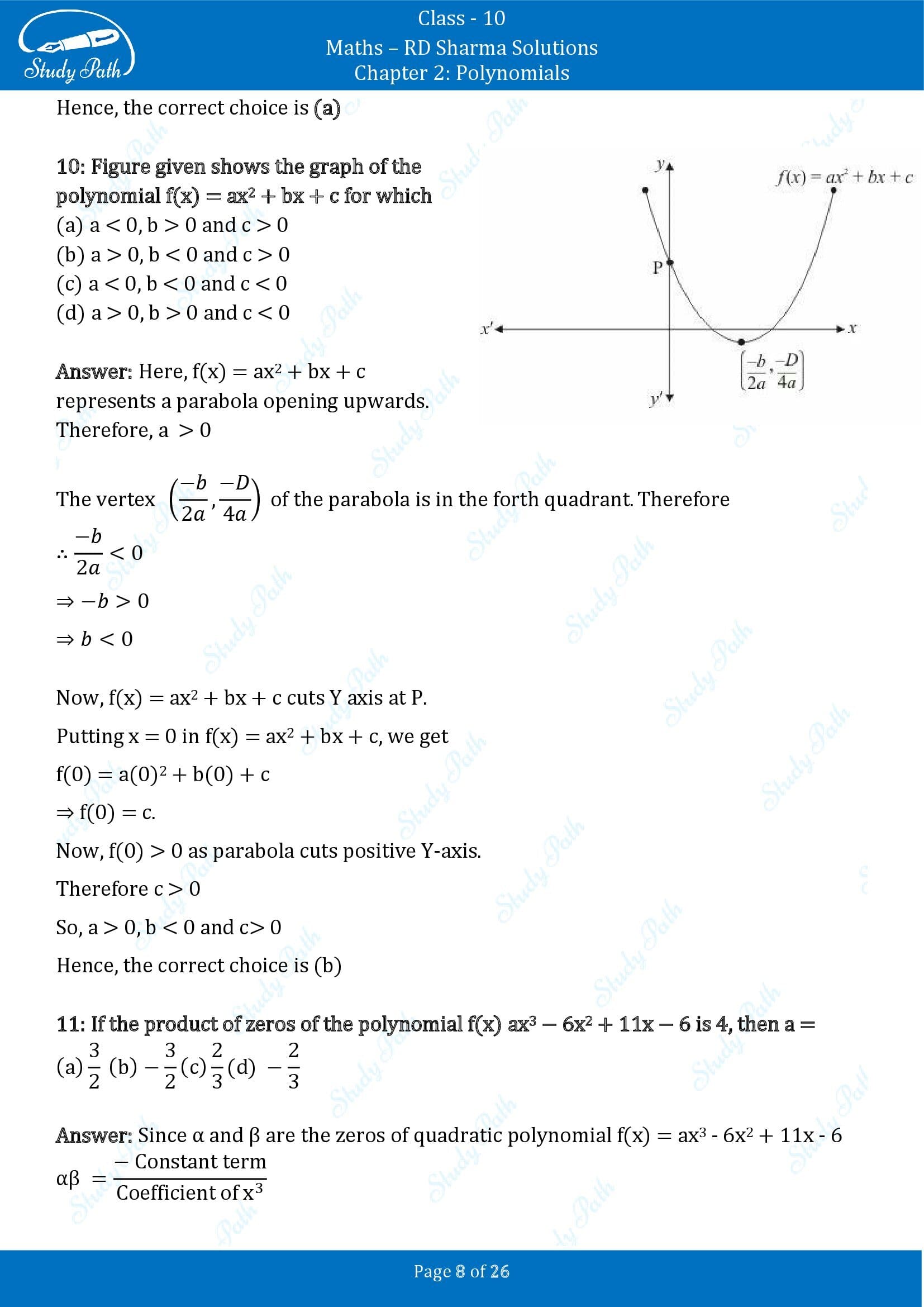 RD Sharma Solutions Class 10 Chapter 2 Polynomials Multiple Choice Questions MCQs 00008