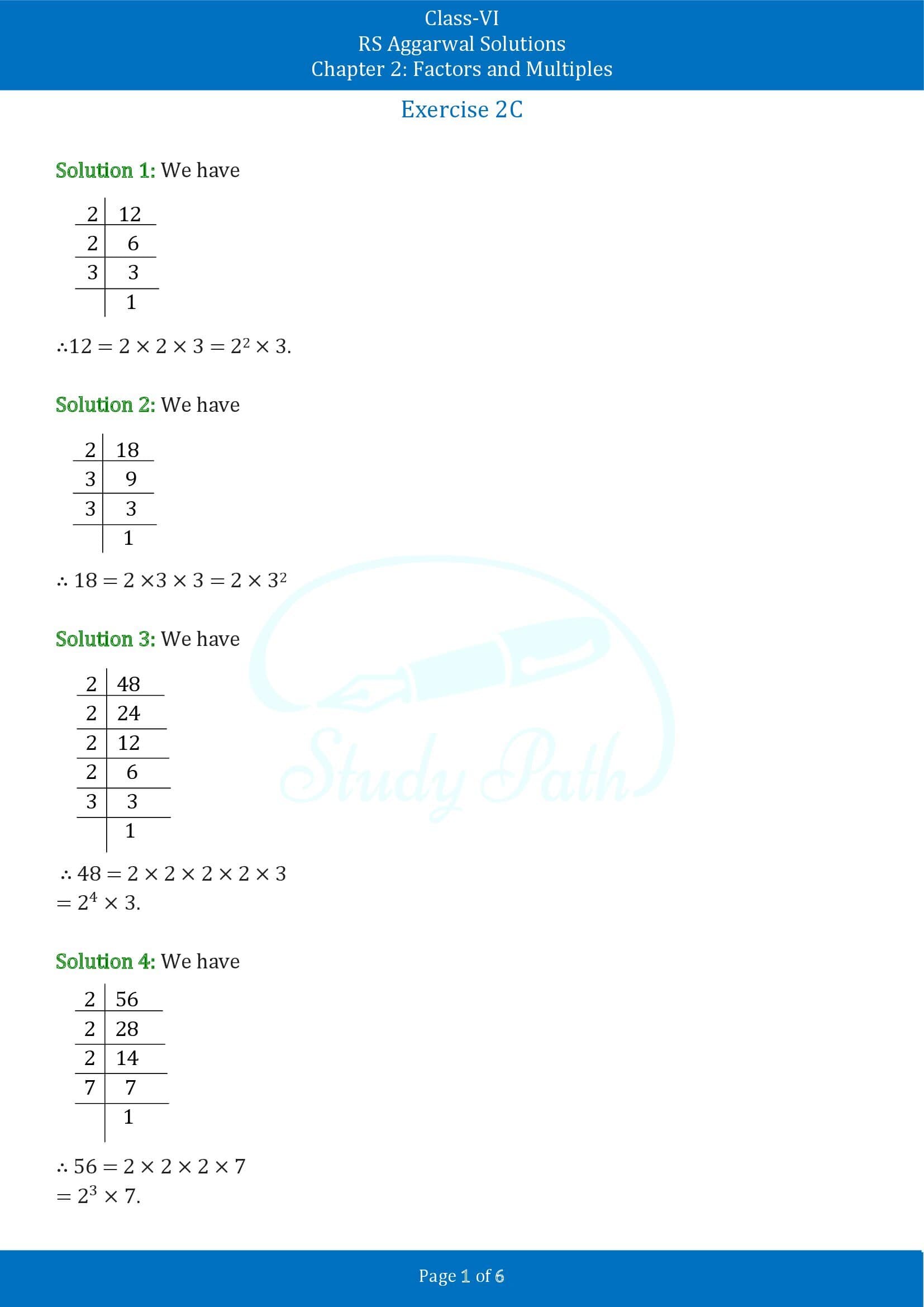 RS Aggarwal Solutions Class 6 Chapter 2 Factors and Multiples Exercise 2C 00001
