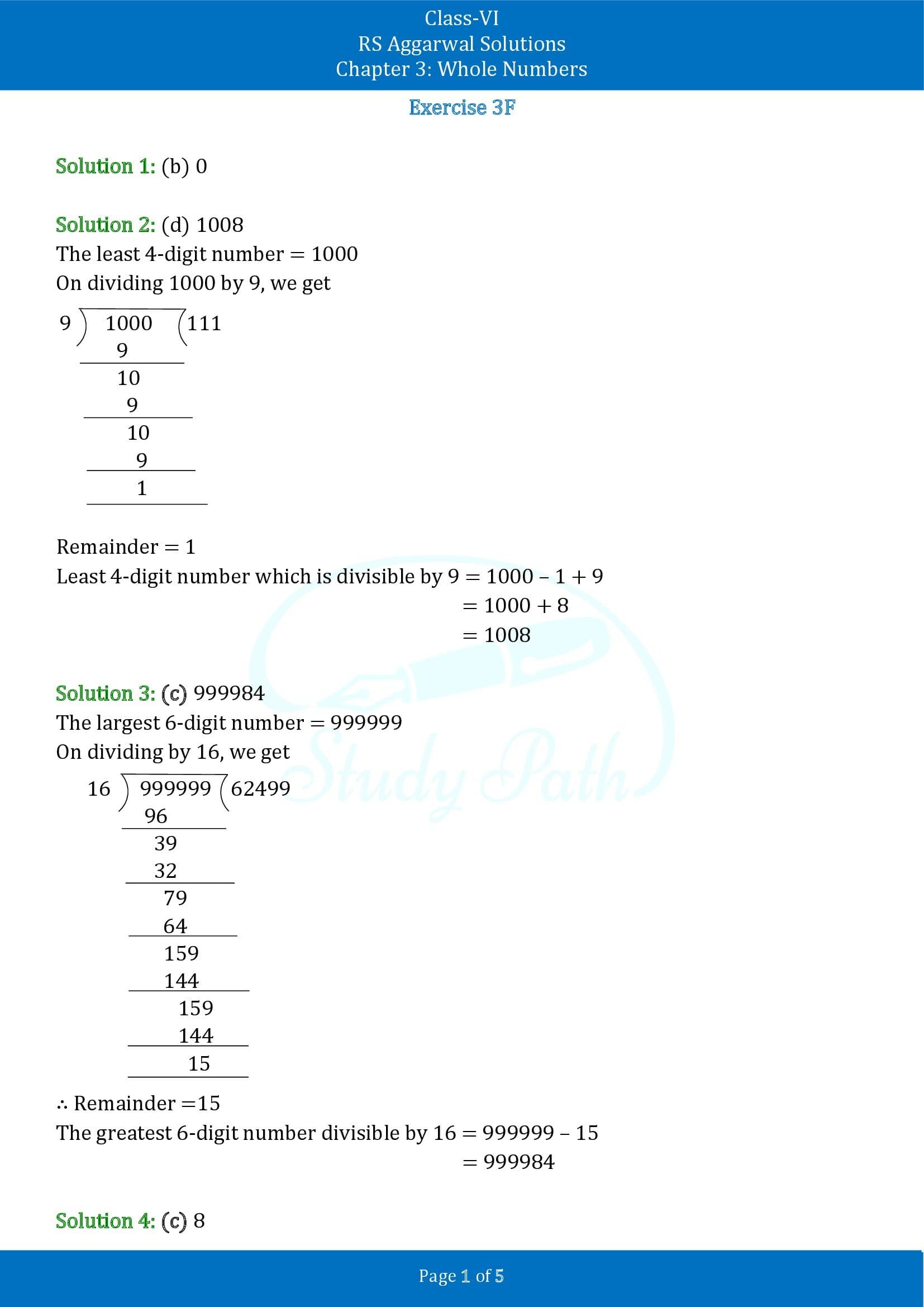 RS Aggarwal Solutions Class 6 Chapter 3 Whole Numbers Exercise 3F MCQ 00001