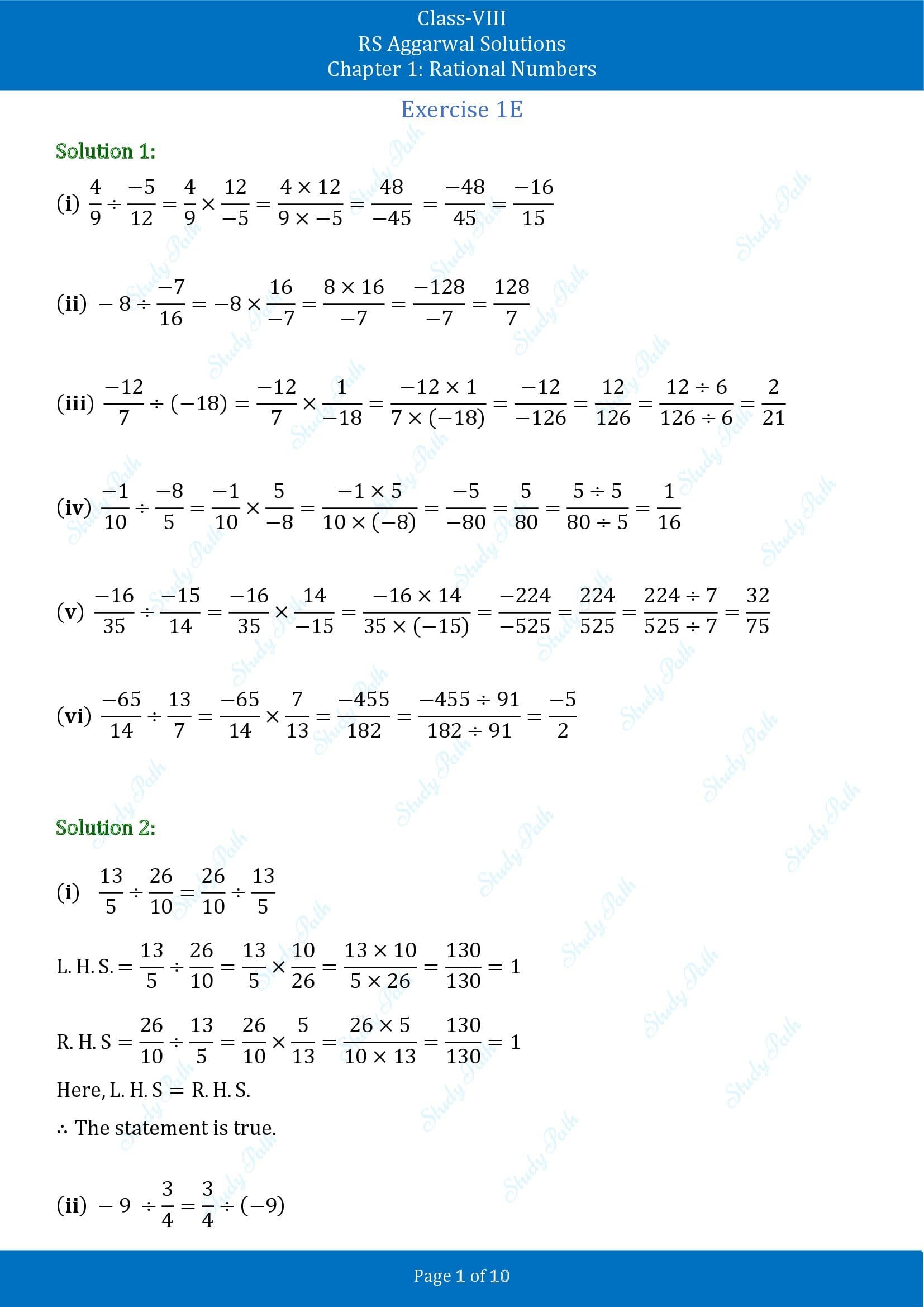 RS Aggarwal Solutions Class 8 Chapter 1 Rational Numbers Exercise 1E 00001