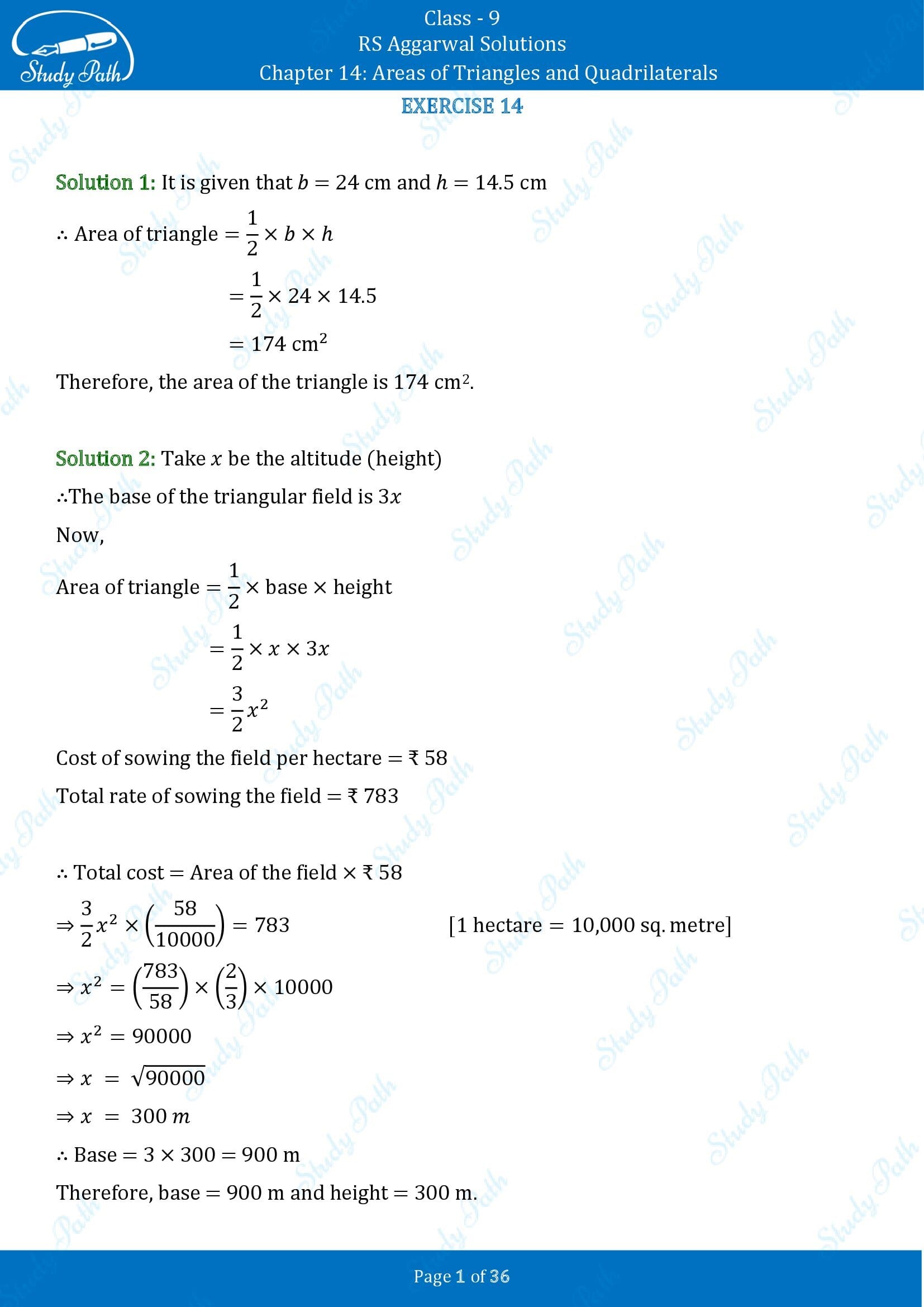 RS Aggarwal Solutions Class 9 Chapter 14 Areas of Triangles and Quadrilaterals Exercise 14 00001