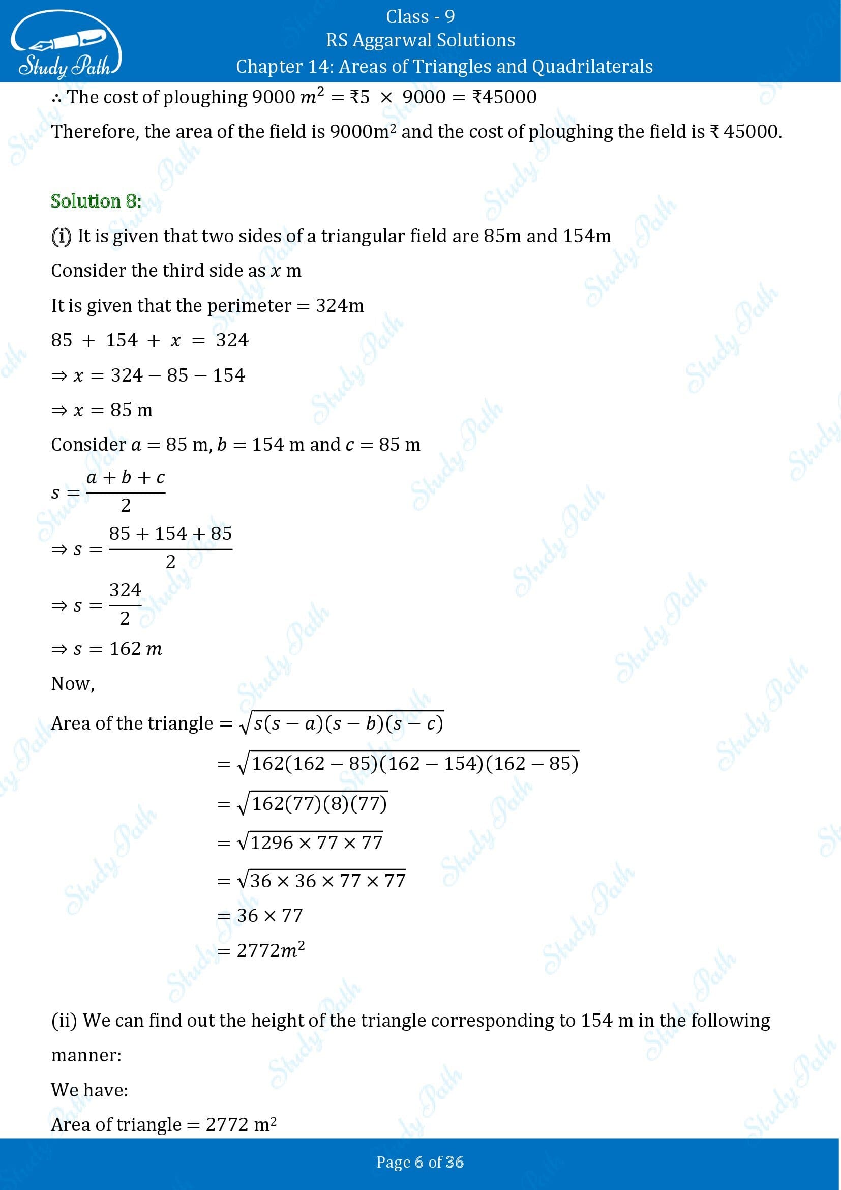 RS Aggarwal Solutions Class 9 Chapter 14 Areas of Triangles and Quadrilaterals Exercise 14 00006