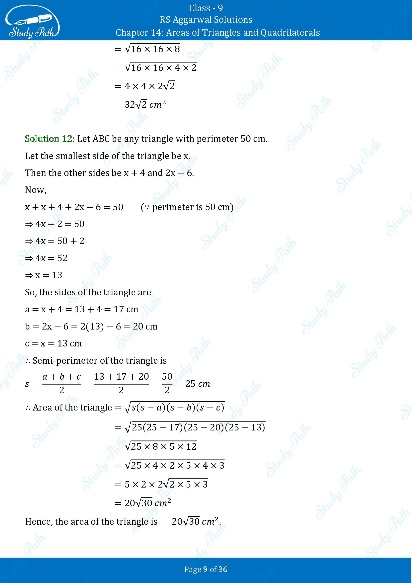 RS Aggarwal Solutions Class 9 Chapter 14 Areas of Triangles and Quadrilaterals Exercise 14 00009