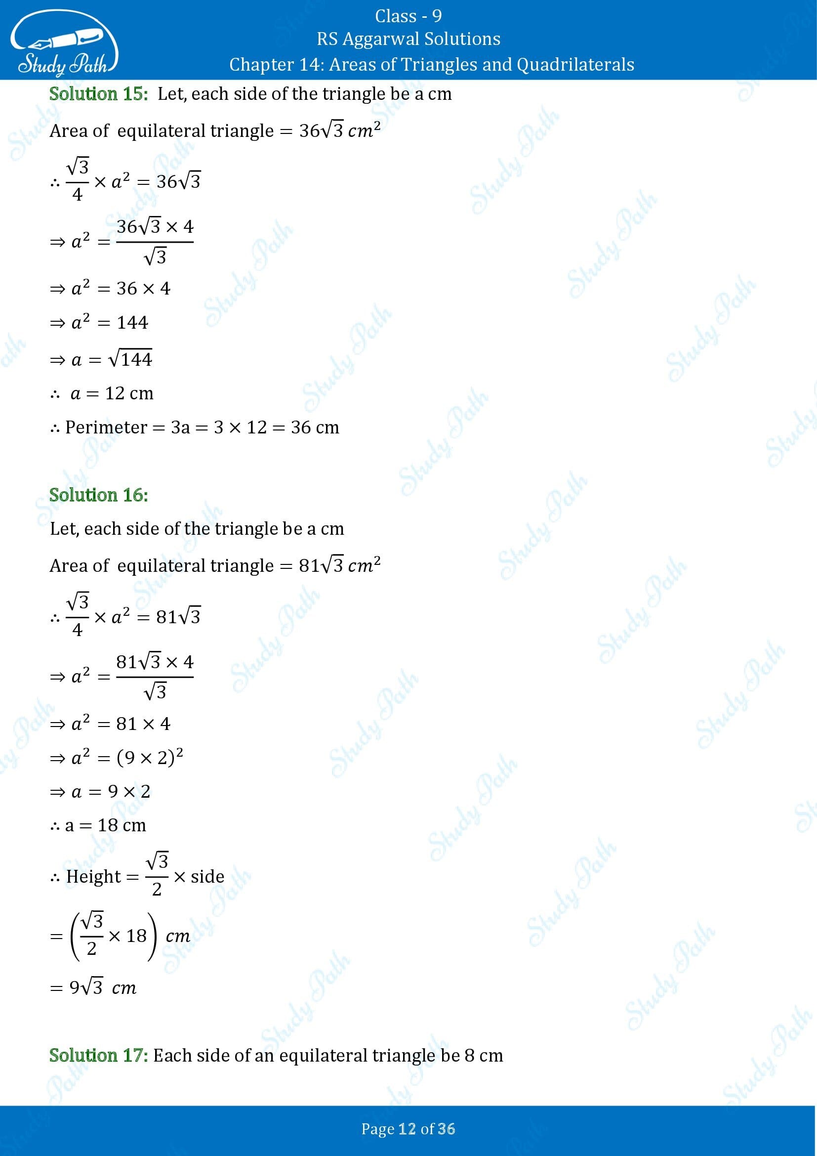 RS Aggarwal Solutions Class 9 Chapter 14 Areas of Triangles and Quadrilaterals Exercise 14 00012