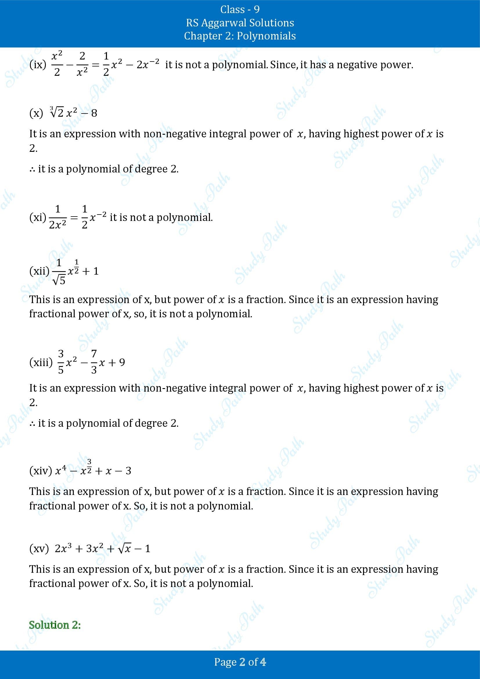 RS Aggarwal Solutions Class 9 Chapter 2 Polynomials Exercise 2A 00002