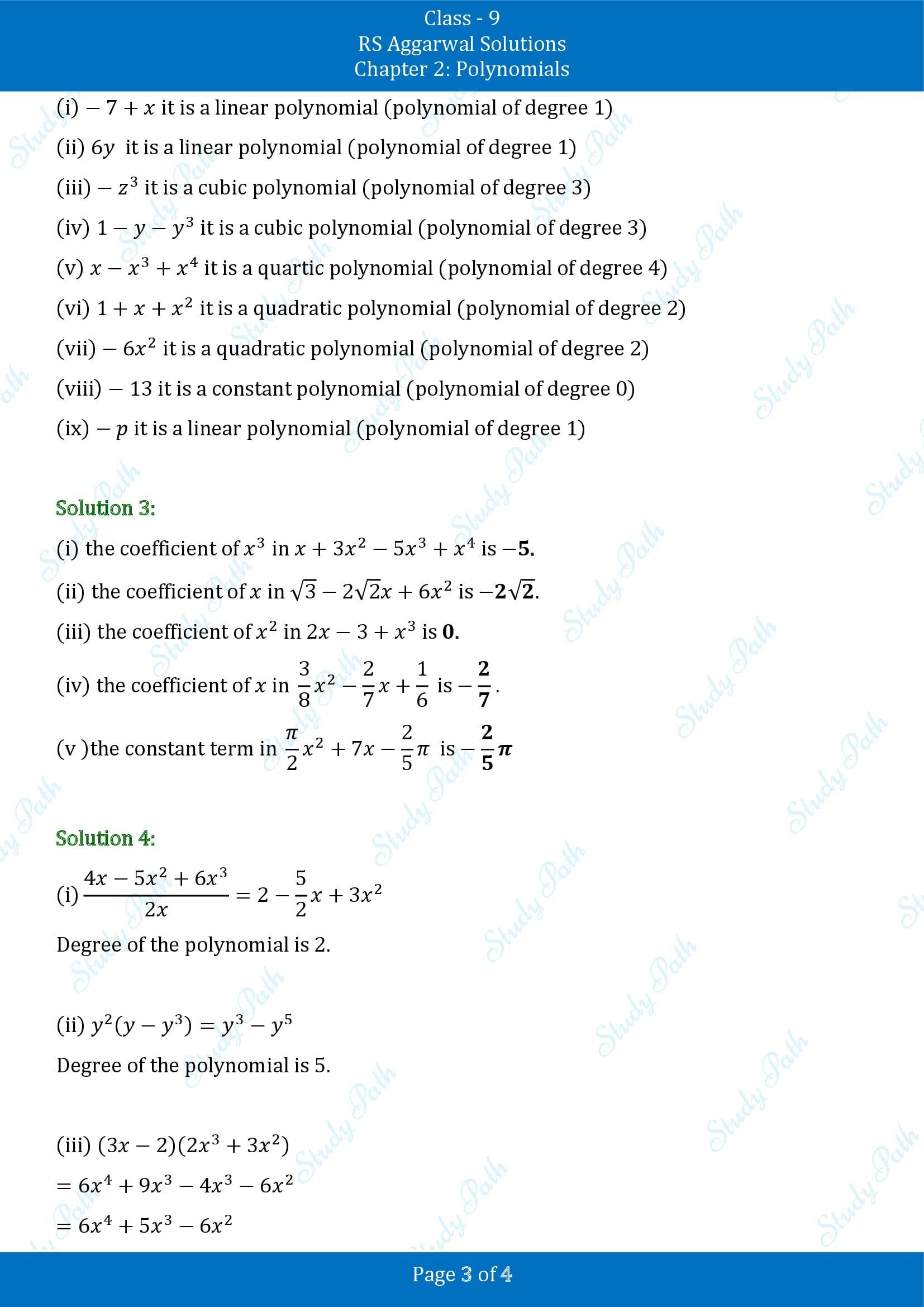 RS Aggarwal Solutions Class 9 Chapter 2 Polynomials Exercise 2A 00003