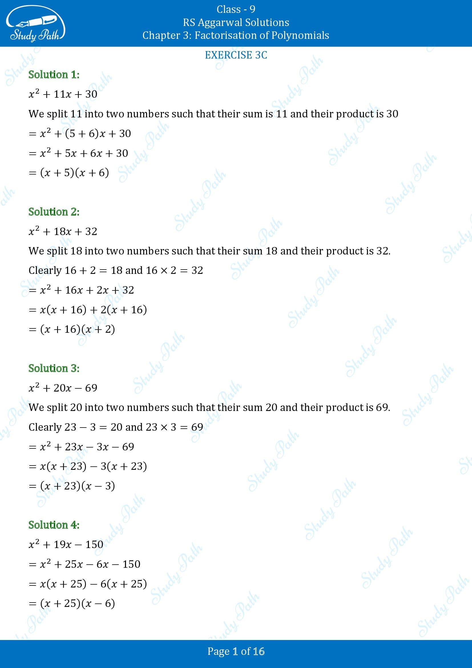 RS Aggarwal Solutions Class 9 Chapter 3 Factorisation of Polynomials Exercise 3C 00001