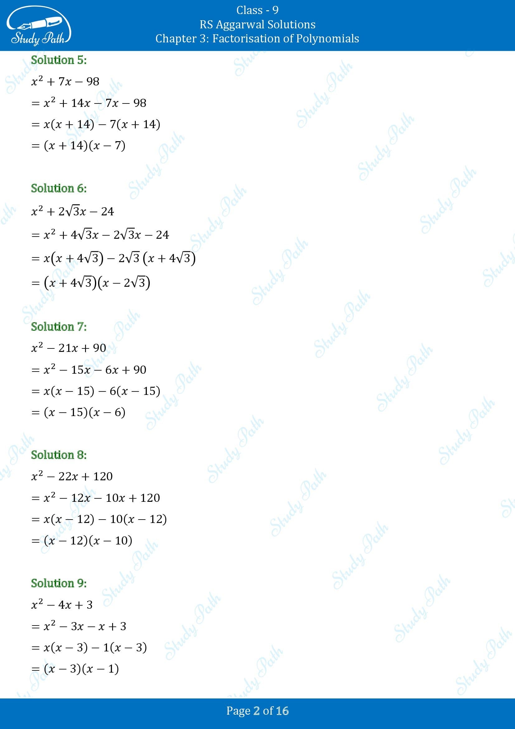 RS Aggarwal Solutions Class 9 Chapter 3 Factorisation of Polynomials Exercise 3C 00002