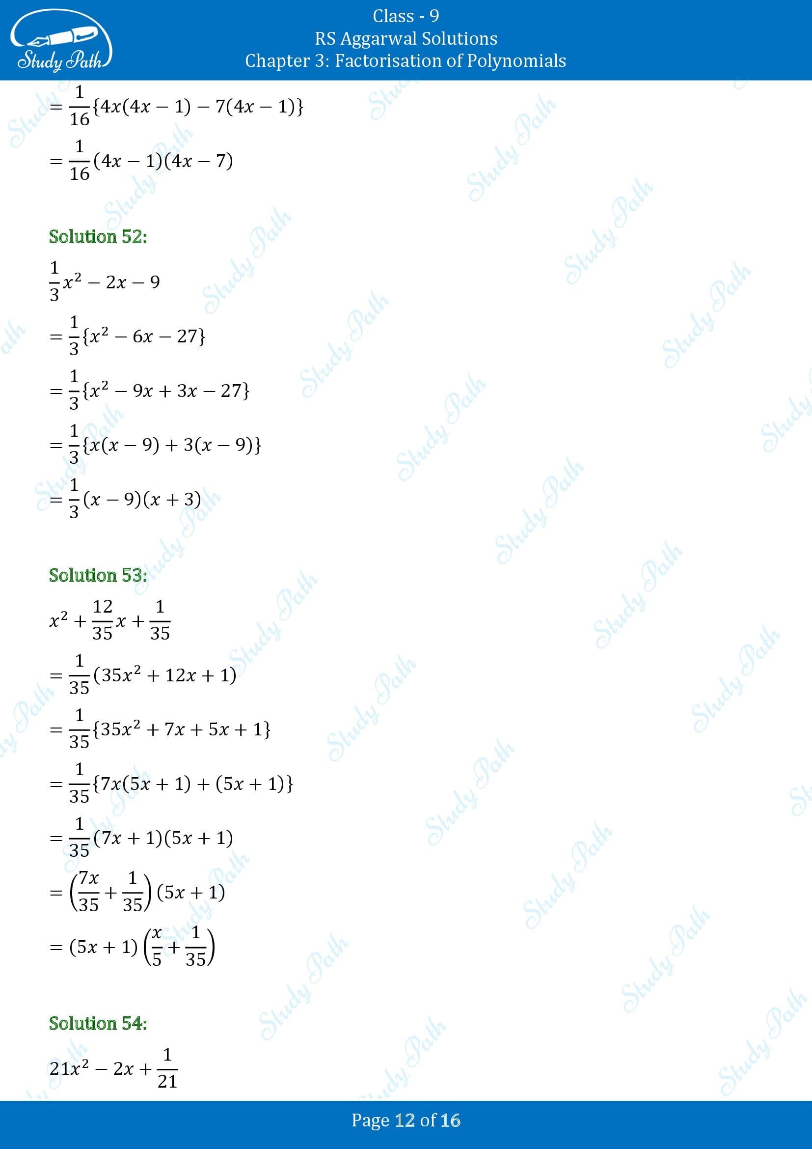 RS Aggarwal Solutions Class 9 Chapter 3 Factorisation of Polynomials Exercise 3C 00012