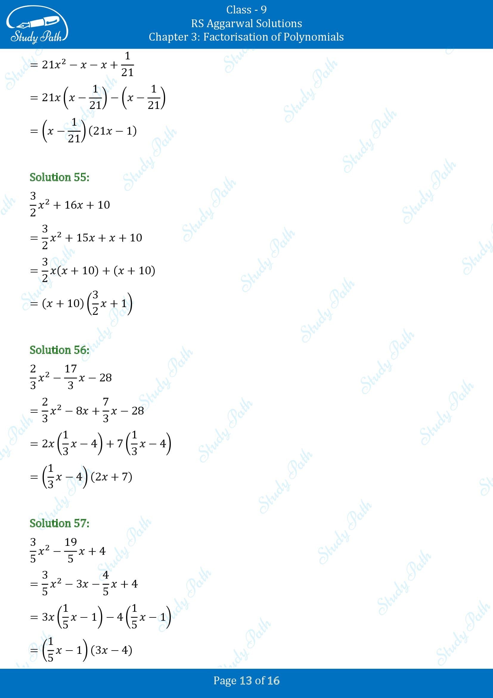 RS Aggarwal Solutions Class 9 Chapter 3 Factorisation of Polynomials Exercise 3C 00013