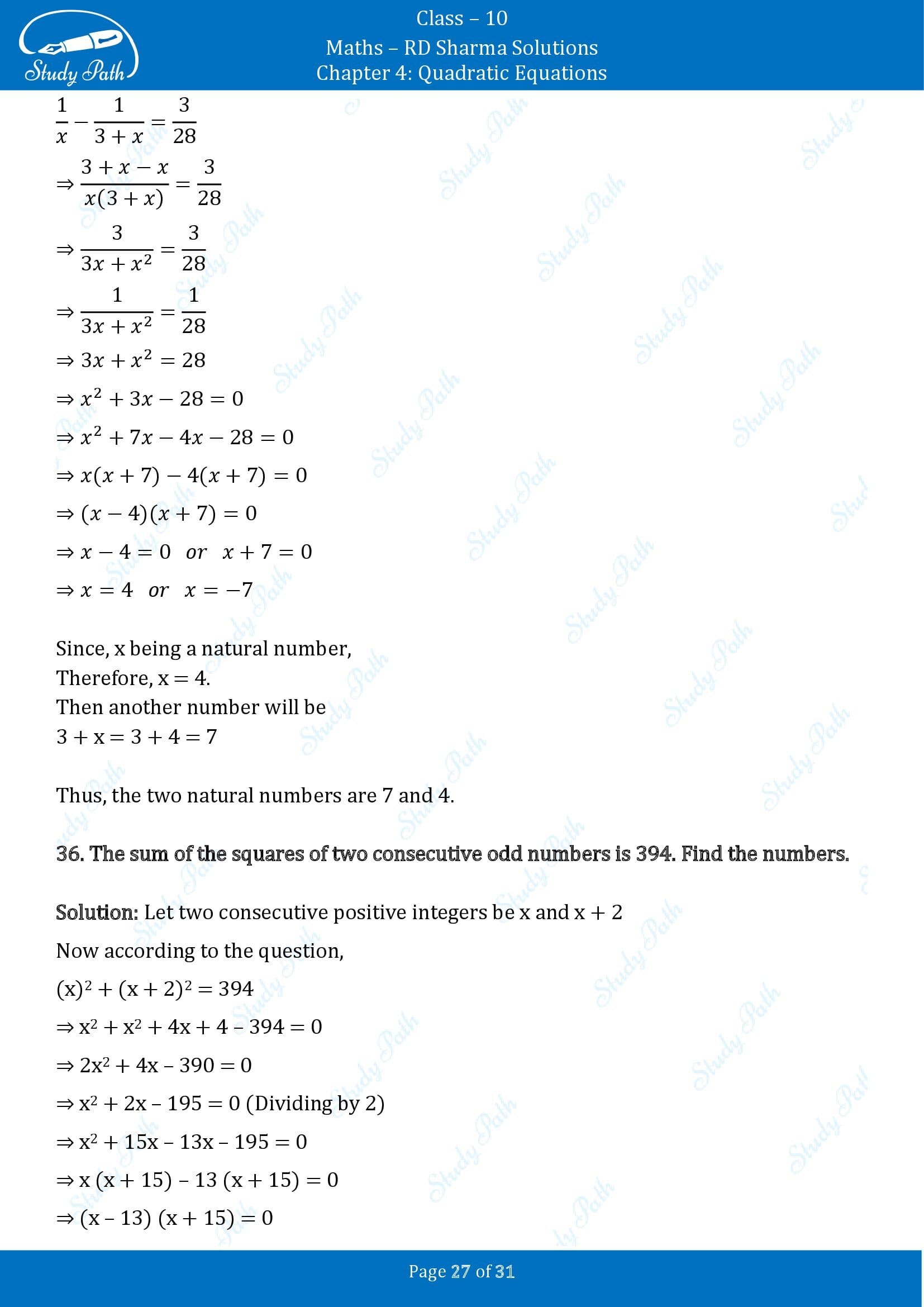 RD Sharma Solutions Class 10 Chapter 4 Quadratic Equations Exercise 4.7 00027