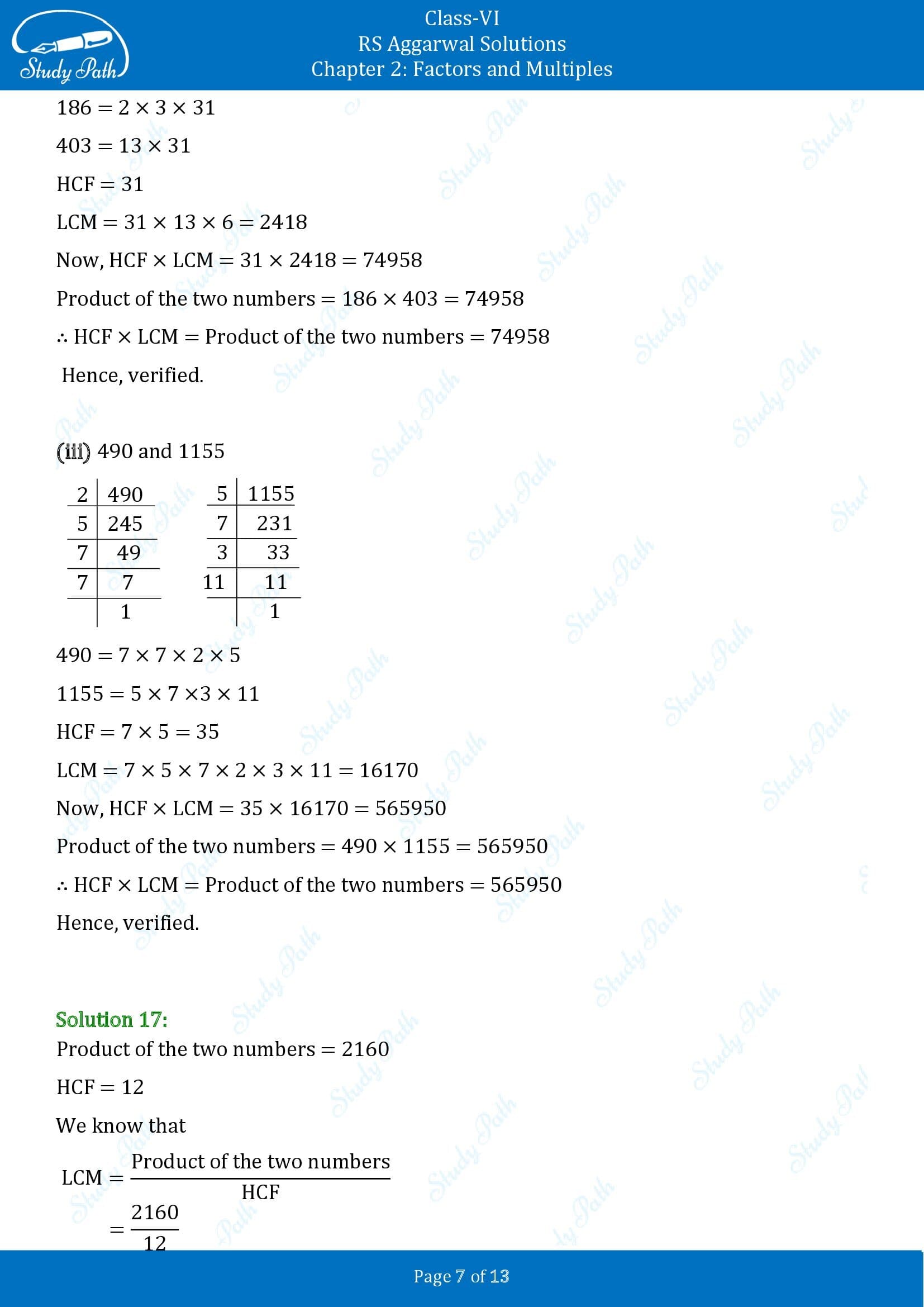 RS Aggarwal Solutions Class 6 Chapter 2 Factors and Multiples Exercise 2E 00007