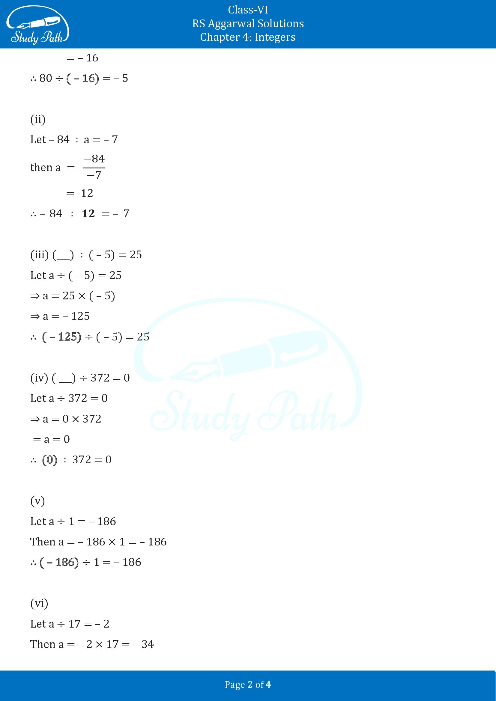 RS Aggarwal Solutions Class 6 Chapter 4 Integers Exercise 4E 00002