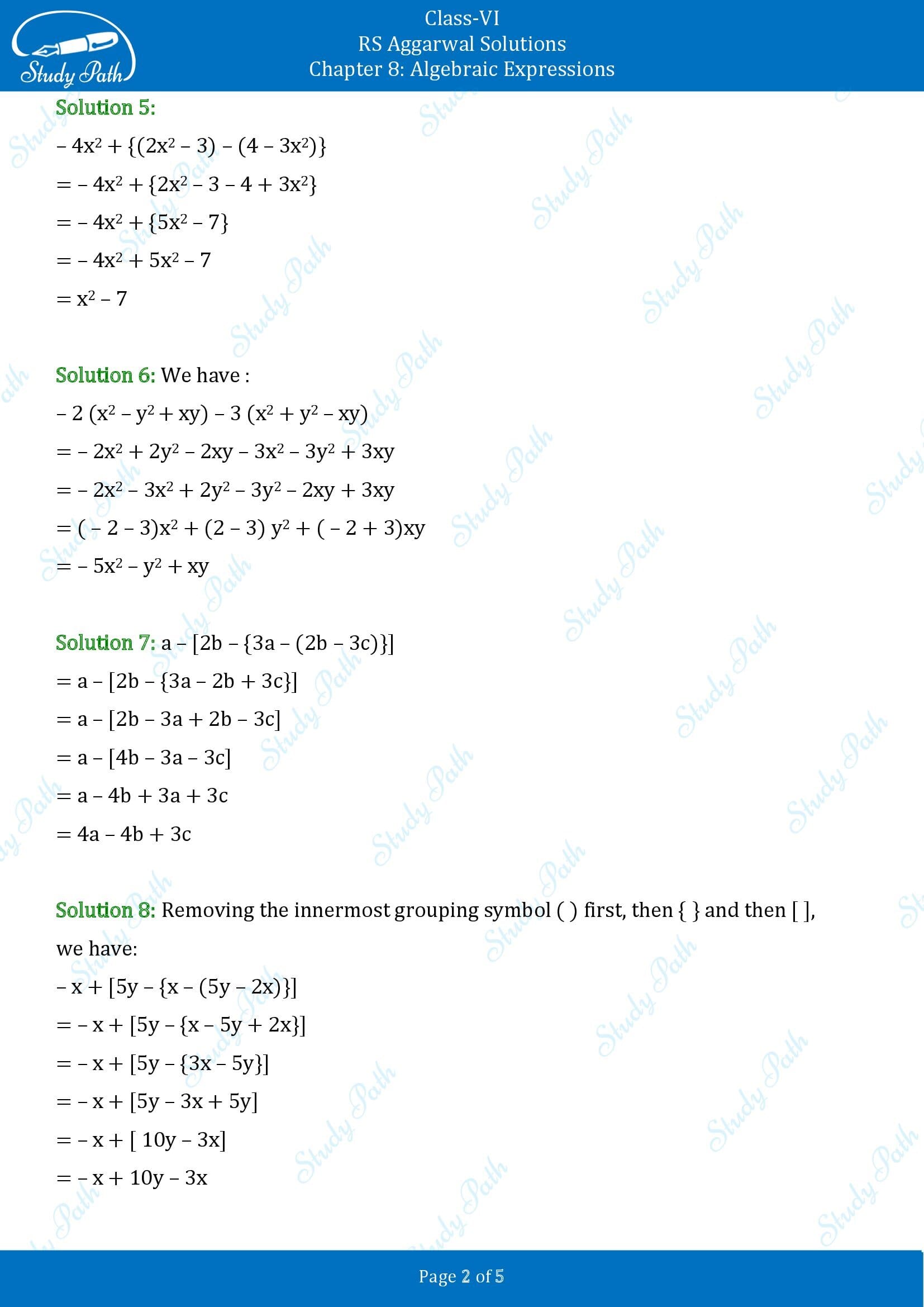 RS Aggarwal Solutions Class 6 Chapter 8 Algebraic Expressions Exercise 8D 00002