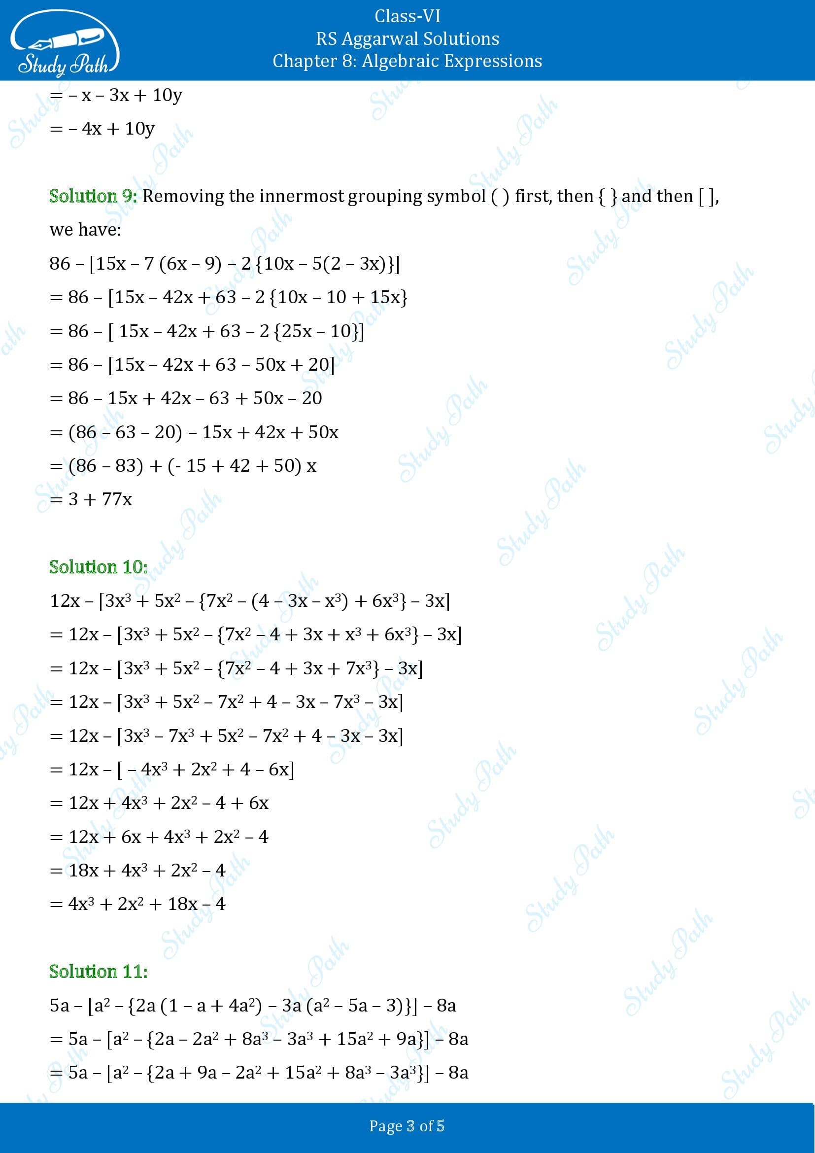 RS Aggarwal Solutions Class 6 Chapter 8 Algebraic Expressions Exercise 8D 00003