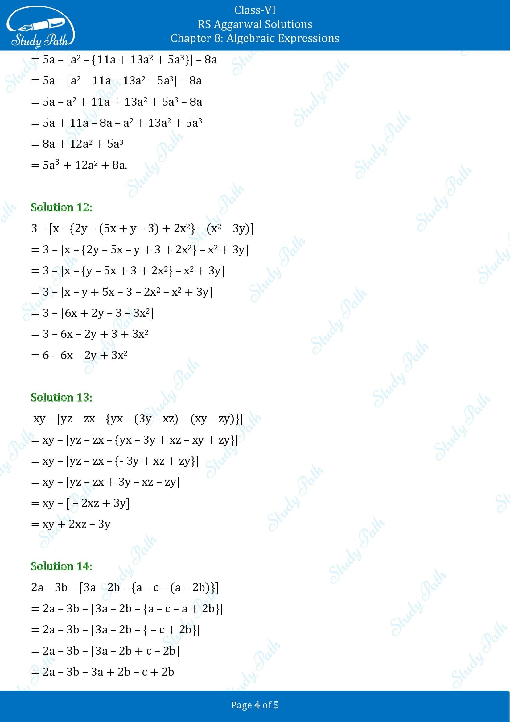 RS Aggarwal Solutions Class 6 Chapter 8 Algebraic Expressions Exercise 8D 00004