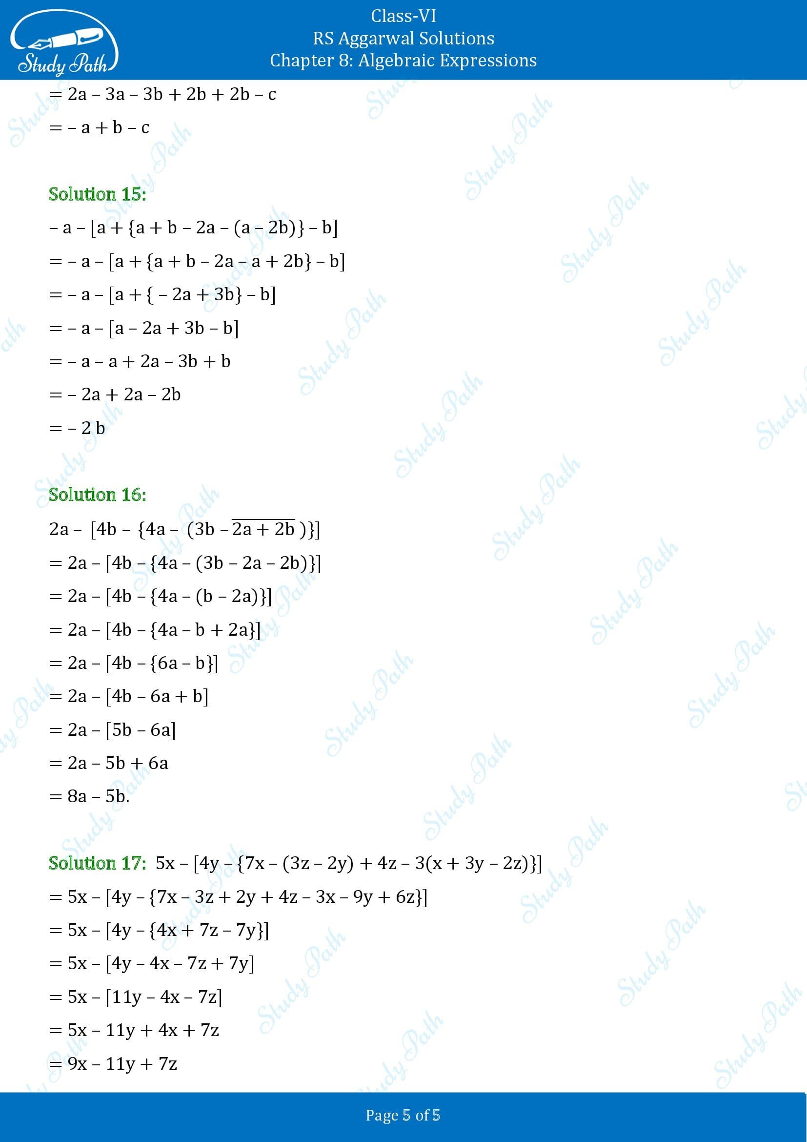 RS Aggarwal Solutions Class 6 Chapter 8 Algebraic Expressions Exercise 8D 00005