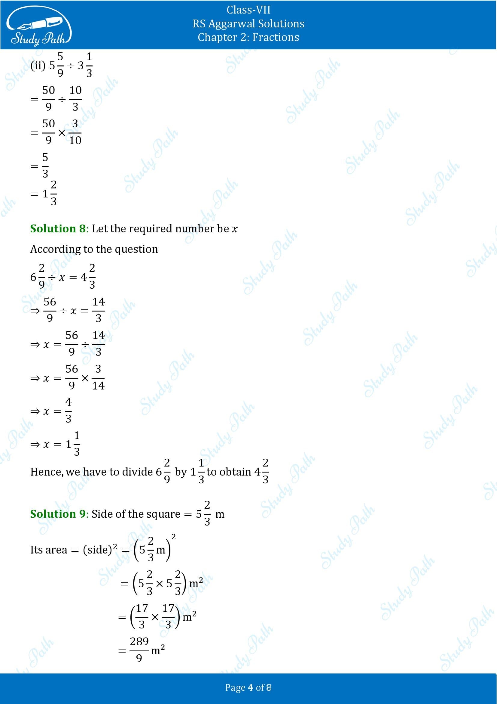 RS Aggarwal Solutions Class 7 Chapter 2 Fractions Test Paper 00004