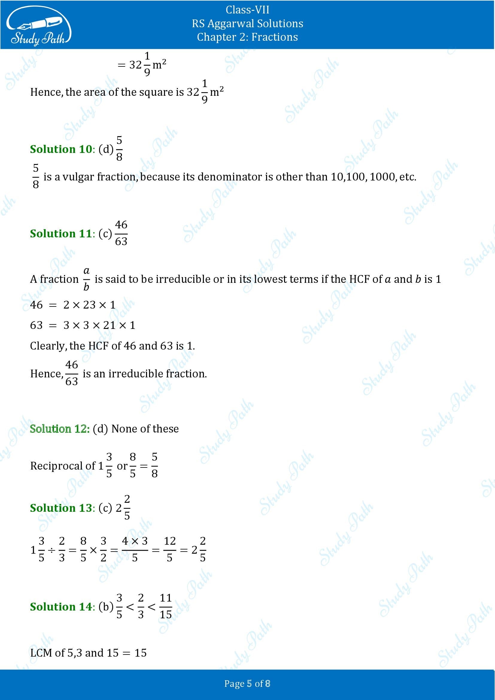 RS Aggarwal Solutions Class 7 Chapter 2 Fractions Test Paper 00005