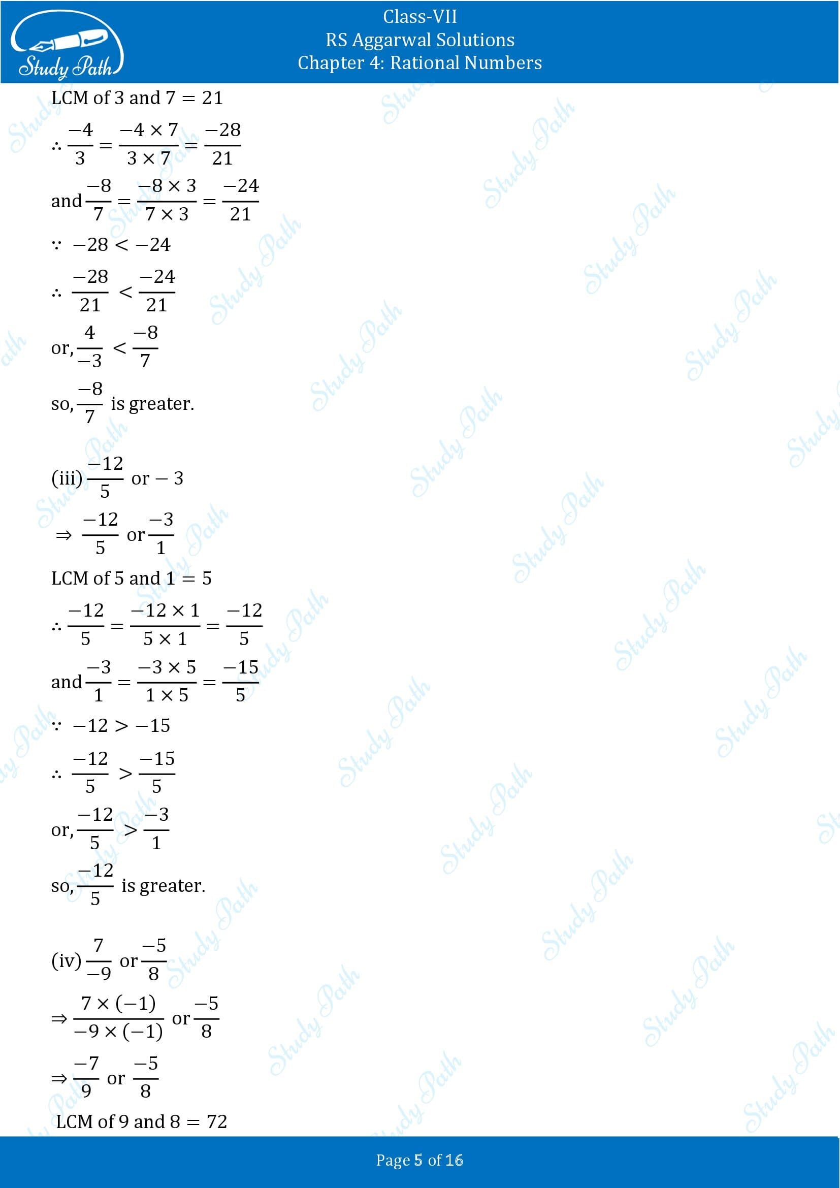 RS Aggarwal Solutions Class 7 Chapter 4 Rational Numbers Exercise 4B 00005