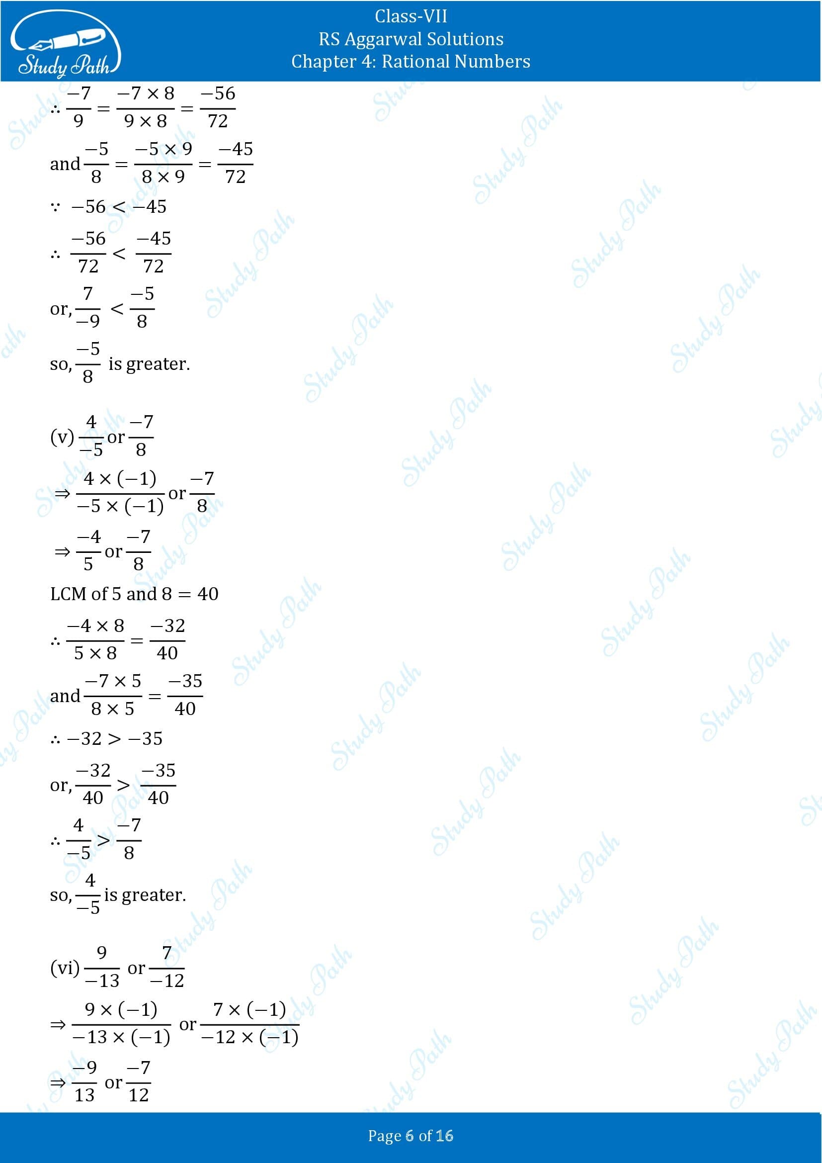 RS Aggarwal Solutions Class 7 Chapter 4 Rational Numbers Exercise 4B 00006