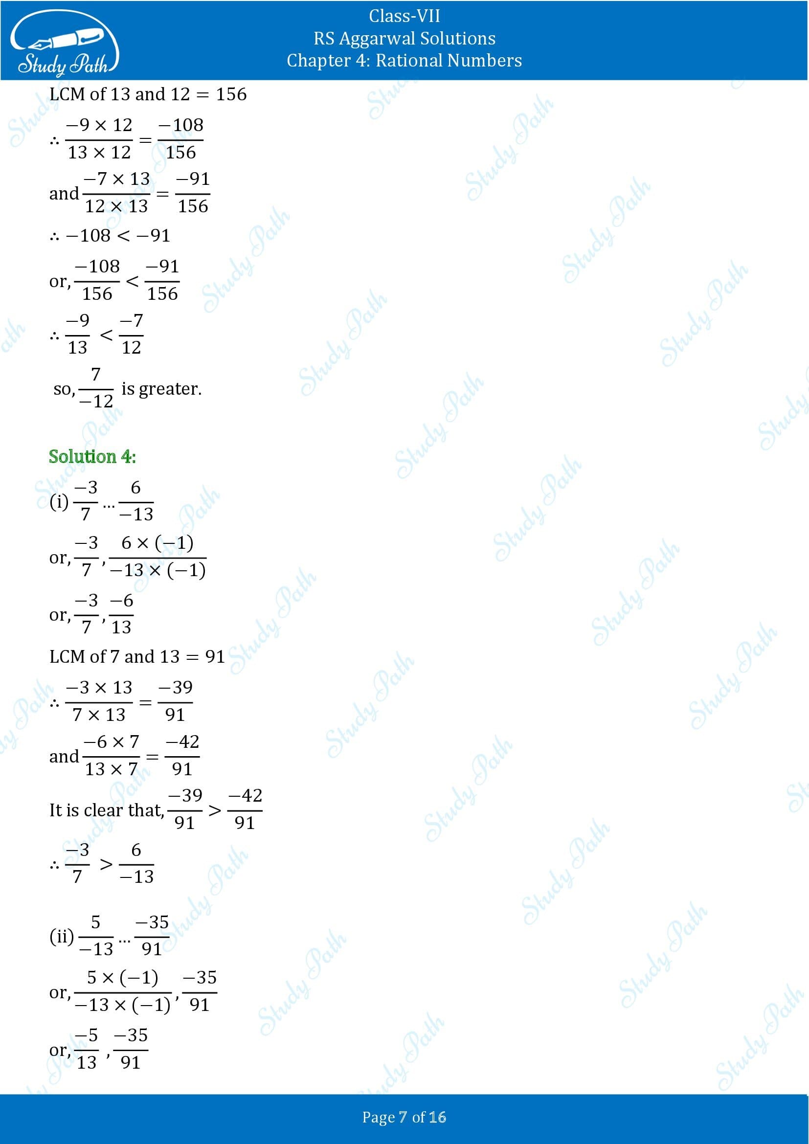 RS Aggarwal Solutions Class 7 Chapter 4 Rational Numbers Exercise 4B 00007