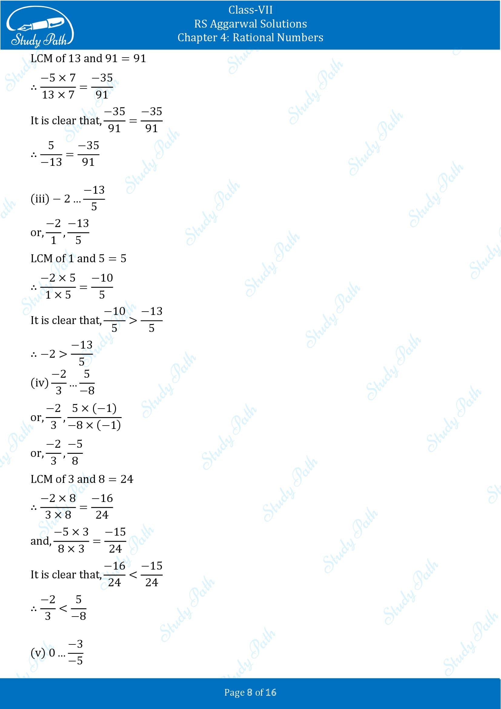 RS Aggarwal Solutions Class 7 Chapter 4 Rational Numbers Exercise 4B 00008