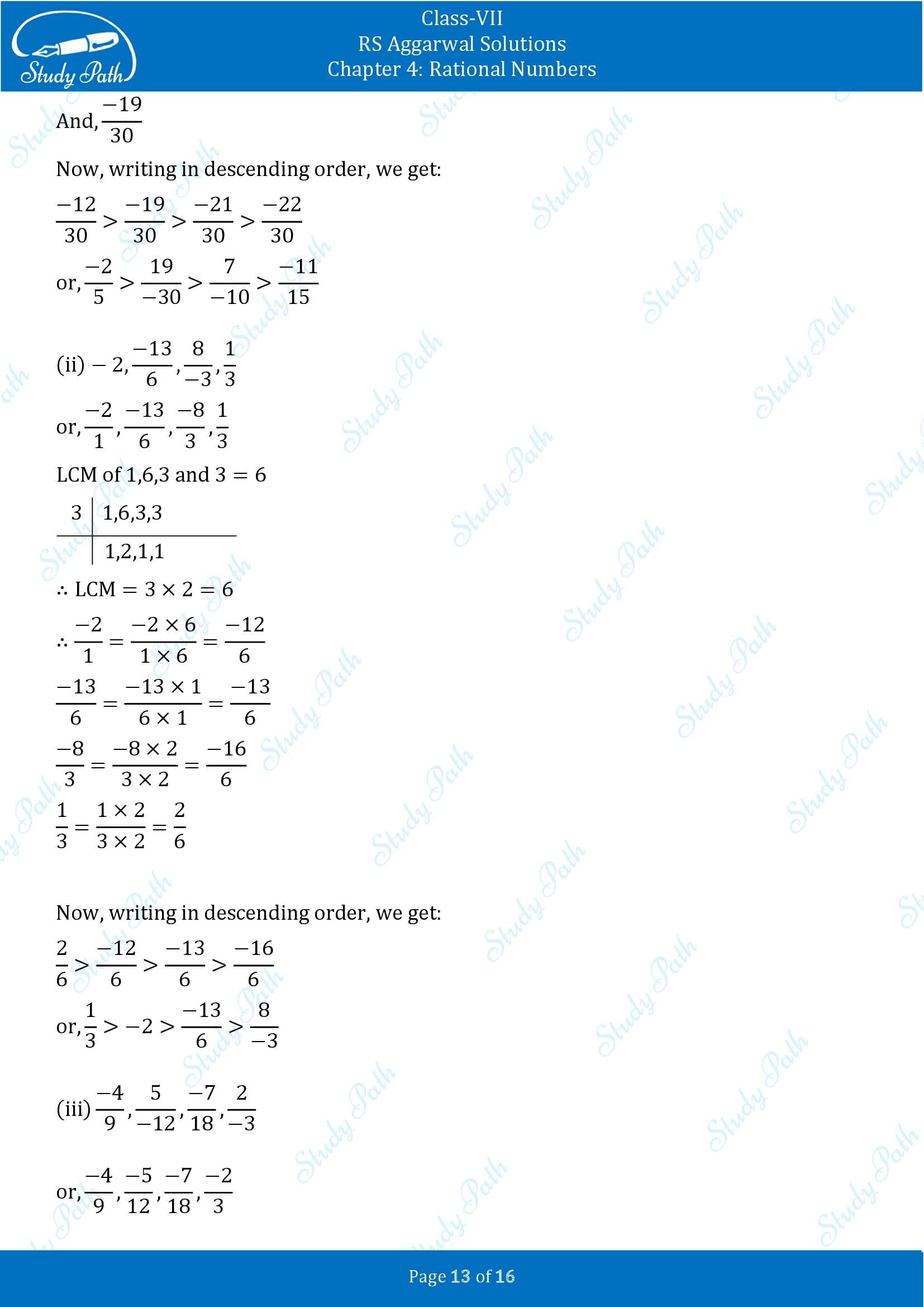 RS Aggarwal Solutions Class 7 Chapter 4 Rational Numbers Exercise 4B 00013