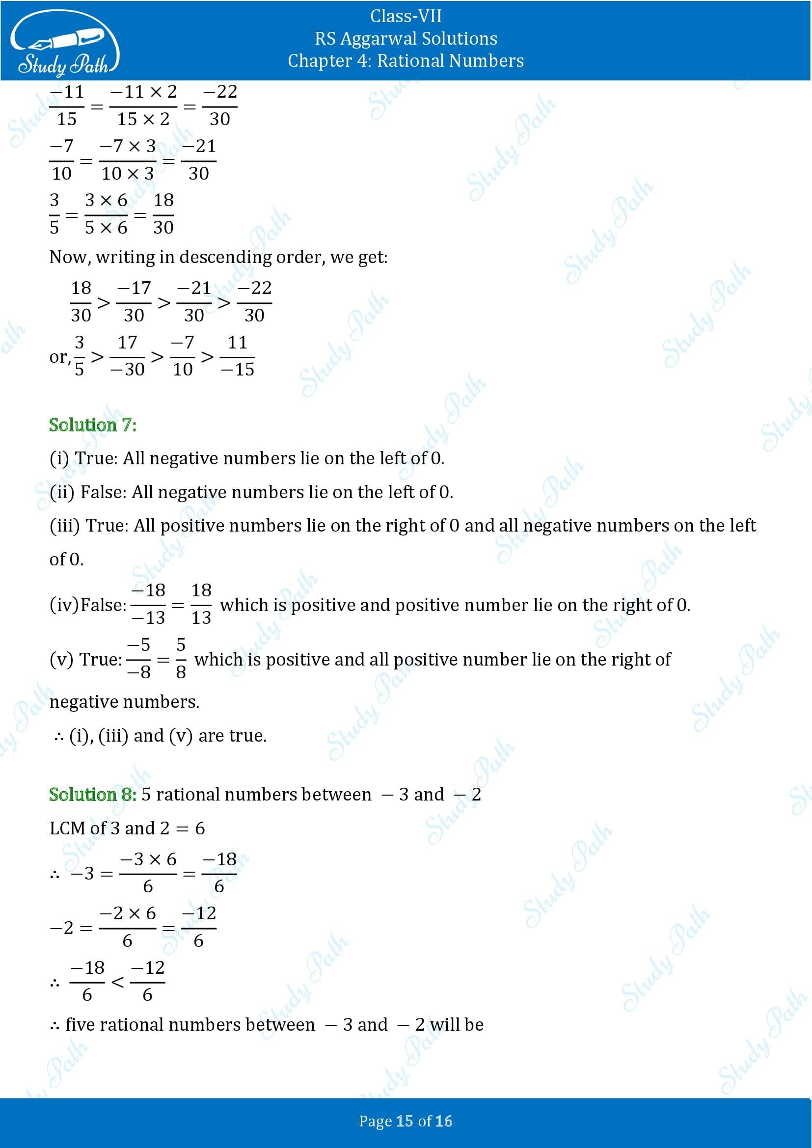 RS Aggarwal Solutions Class 7 Chapter 4 Rational Numbers Exercise 4B 00015