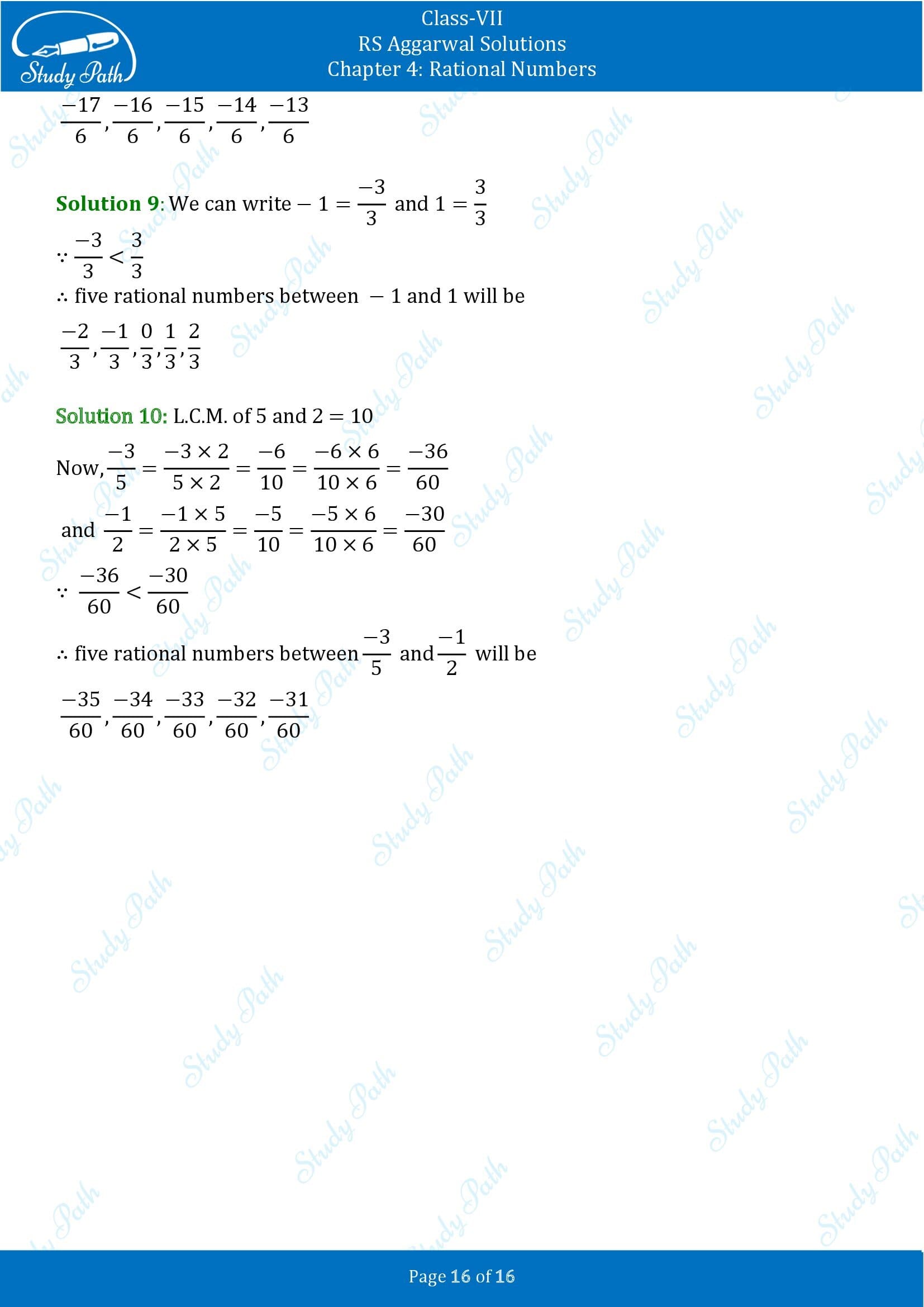 RS Aggarwal Solutions Class 7 Chapter 4 Rational Numbers Exercise 4B 00016